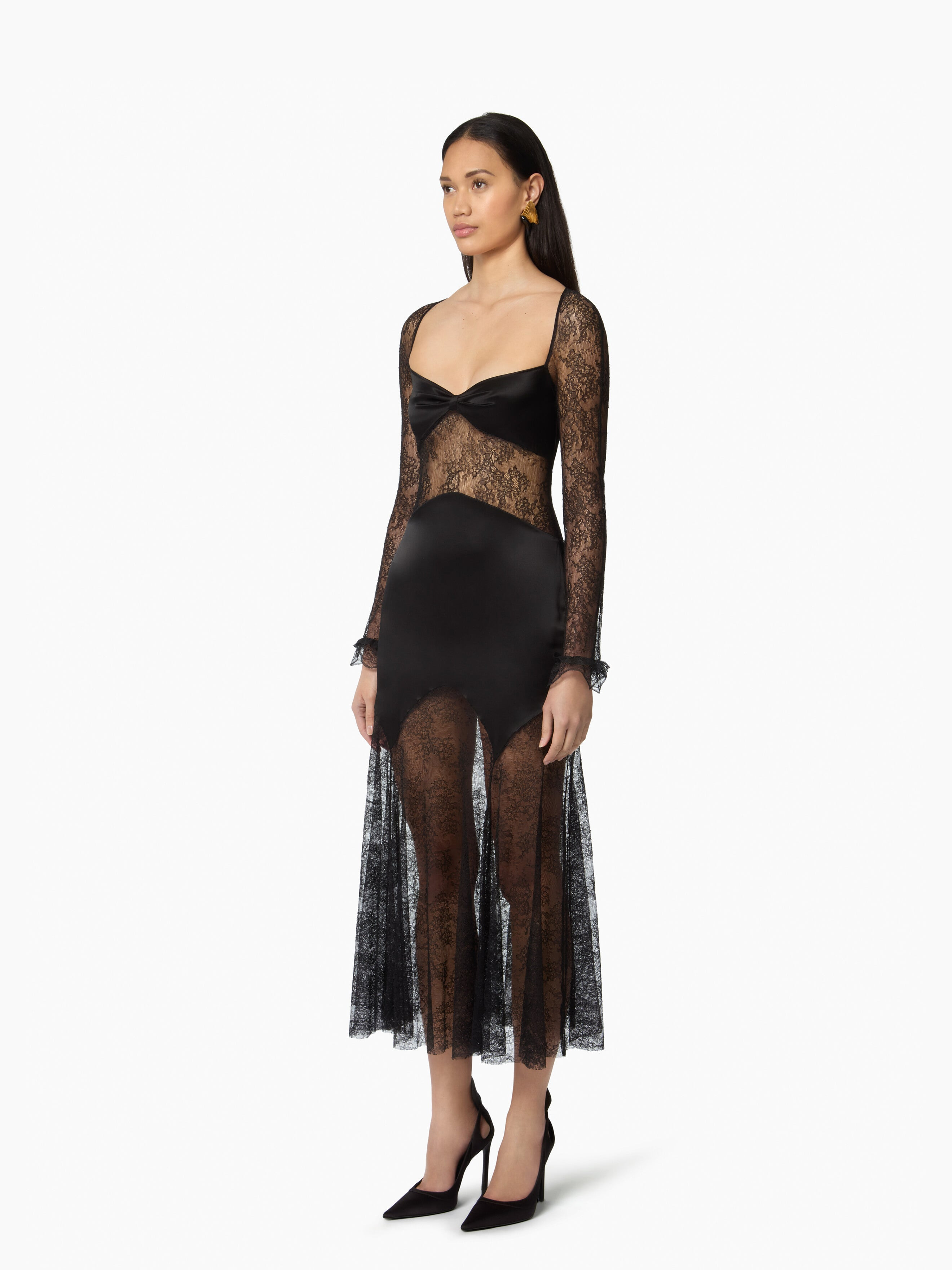 Long Open Neck Lace Dress - 2