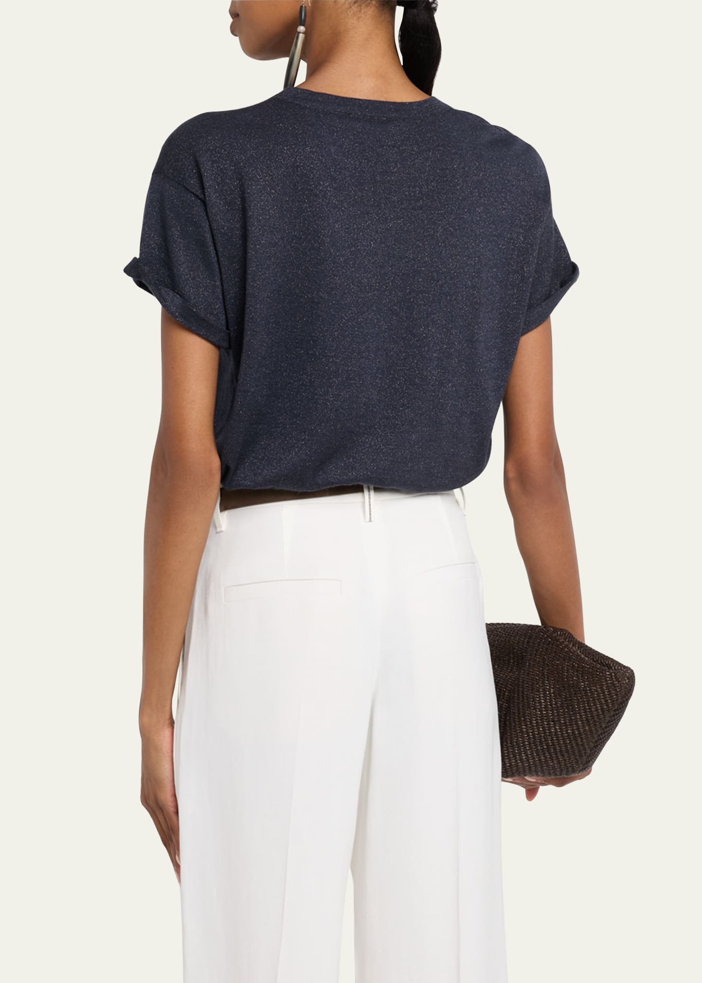 Metallic Short-Sleeve Cashmere Silk T-Shirt - 3
