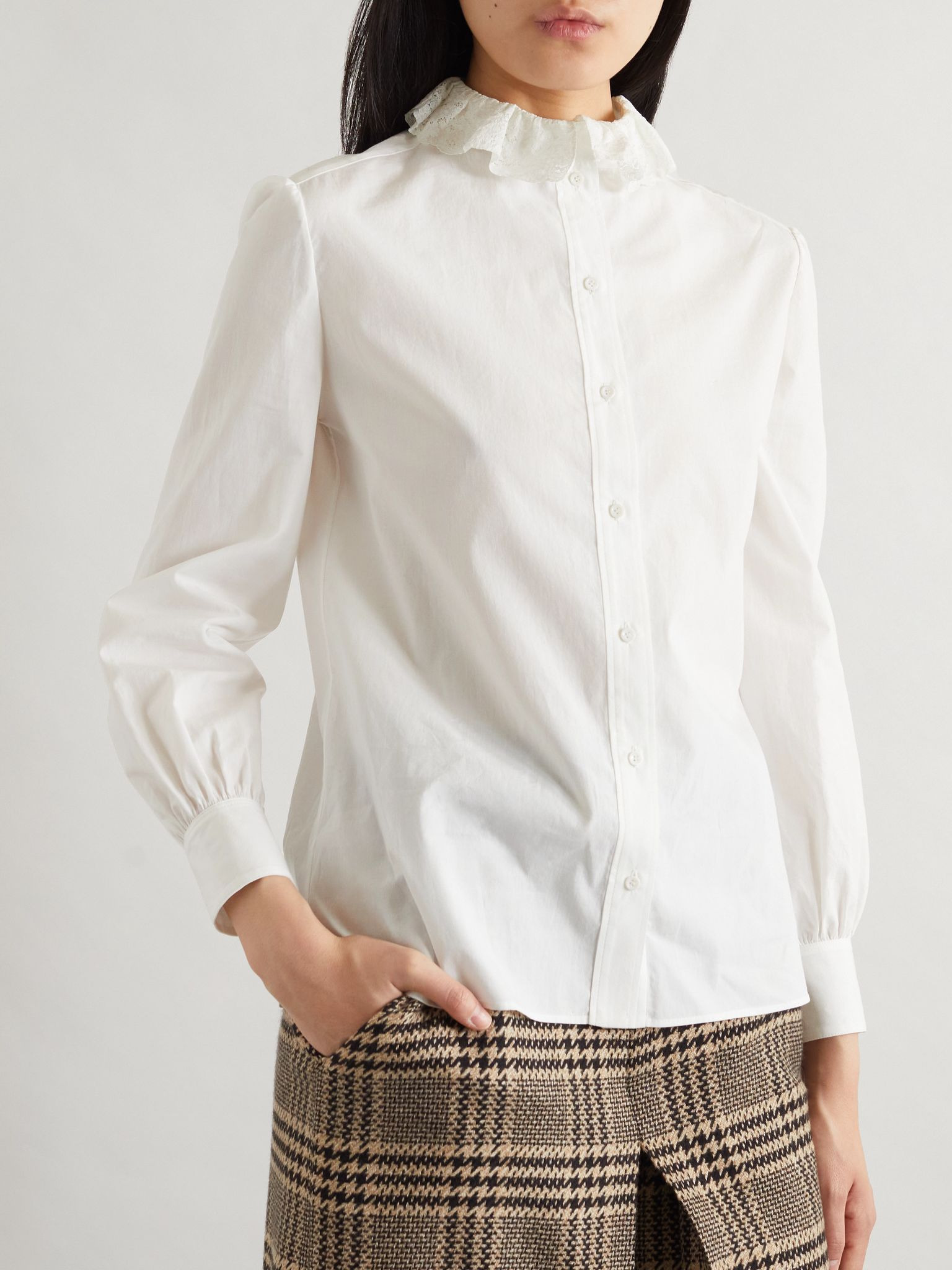 Lace-trimmed cotton-poplin shirt White - 3