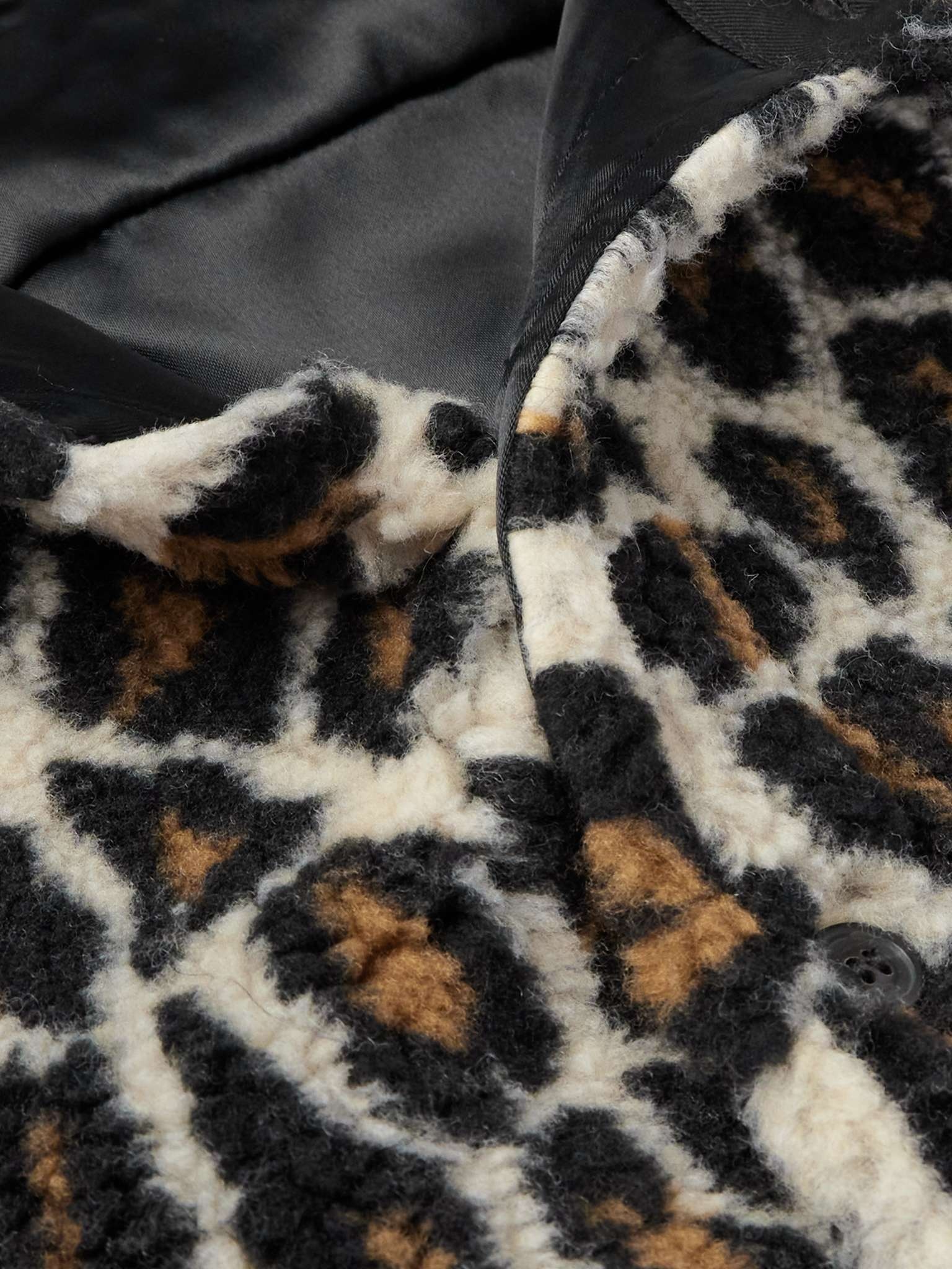 Faux Leather-Trimmed Leopard-Print Faux Fur Shirt Jacket - 5