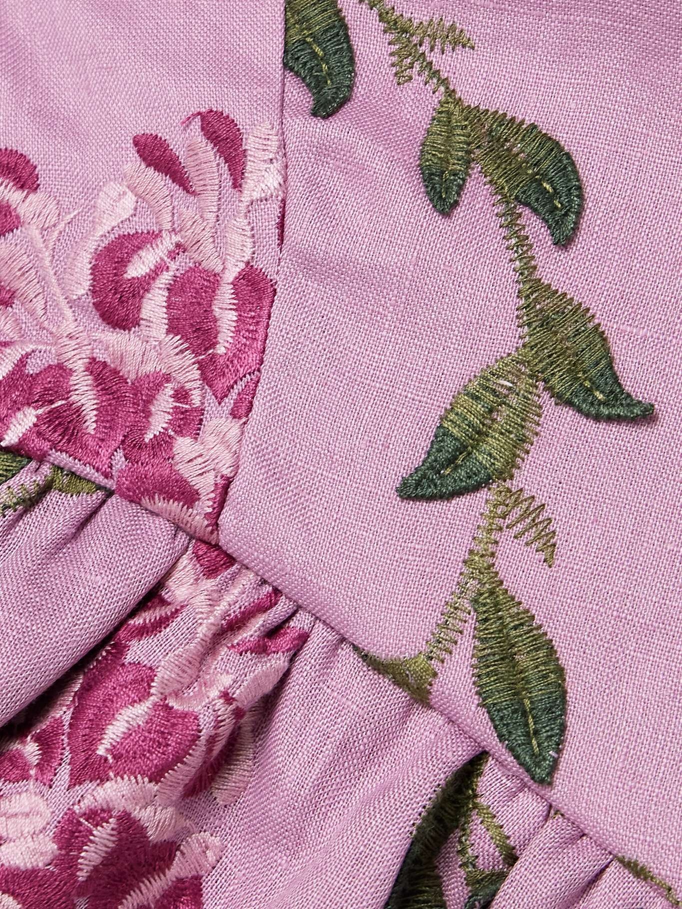 Eslabón Wisteria cropped ruffled embroidered linen top Pink - 4