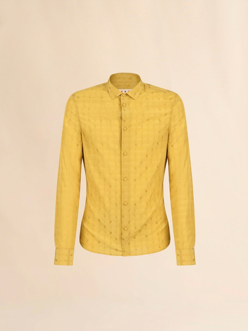 YELLOW VISCOSE SLIM SHIRT WITH GEOMETRIC JACQUARD MOTIF 1