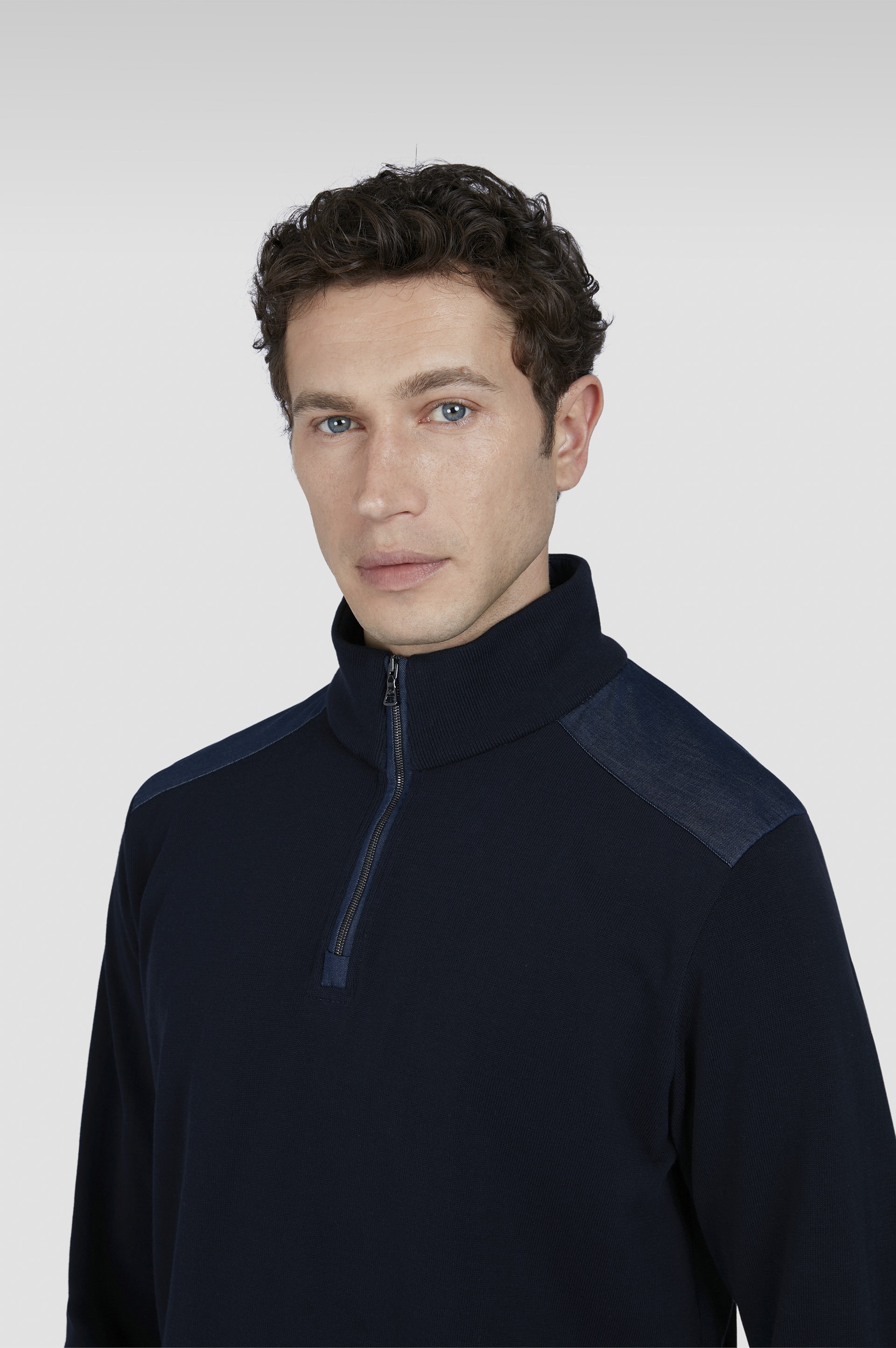 SWEATER IN FRESH COTTON WITH DENIM DETAILS - 4