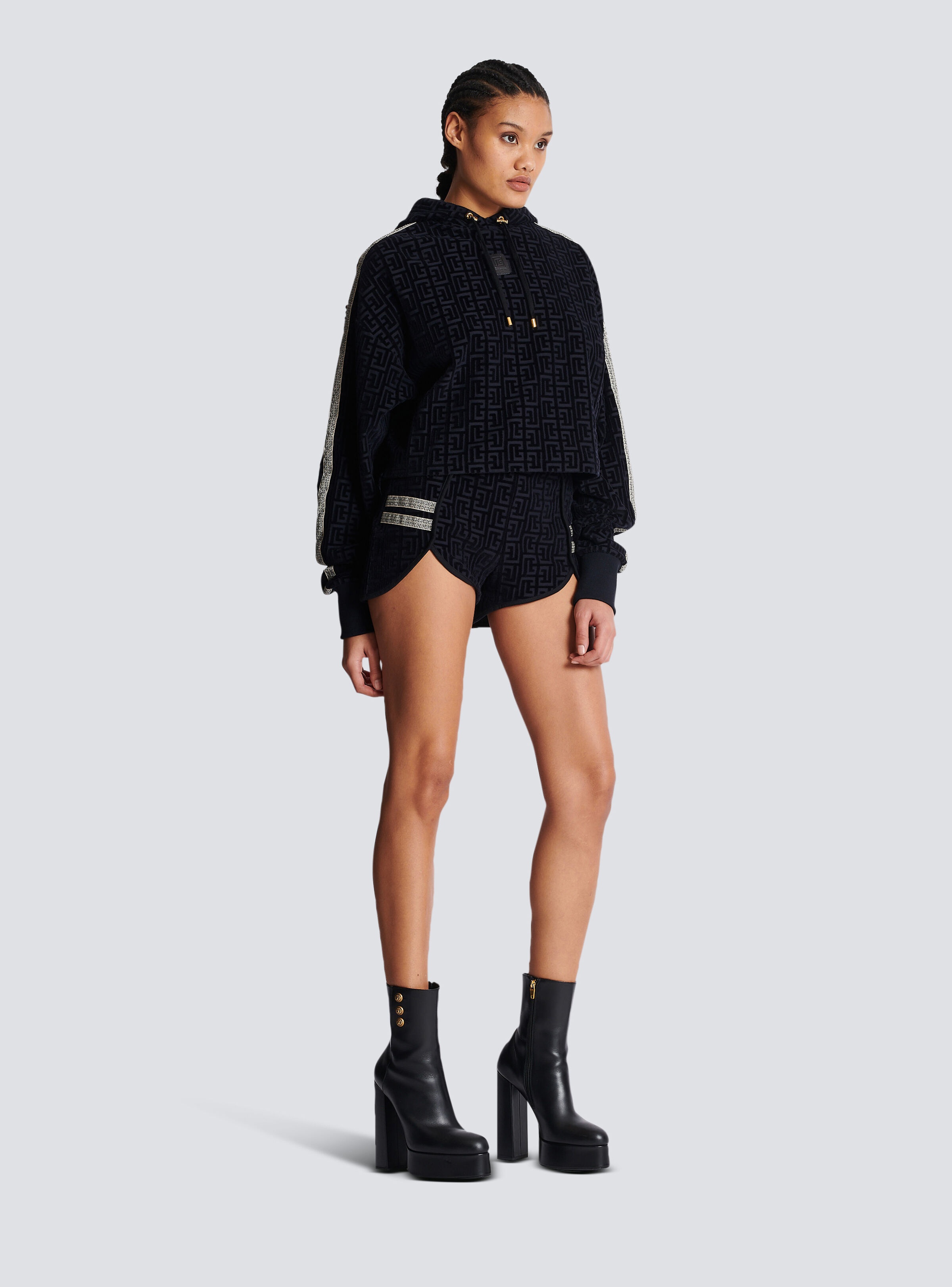 Monogrammed velvet cropped sweatshirt - 3
