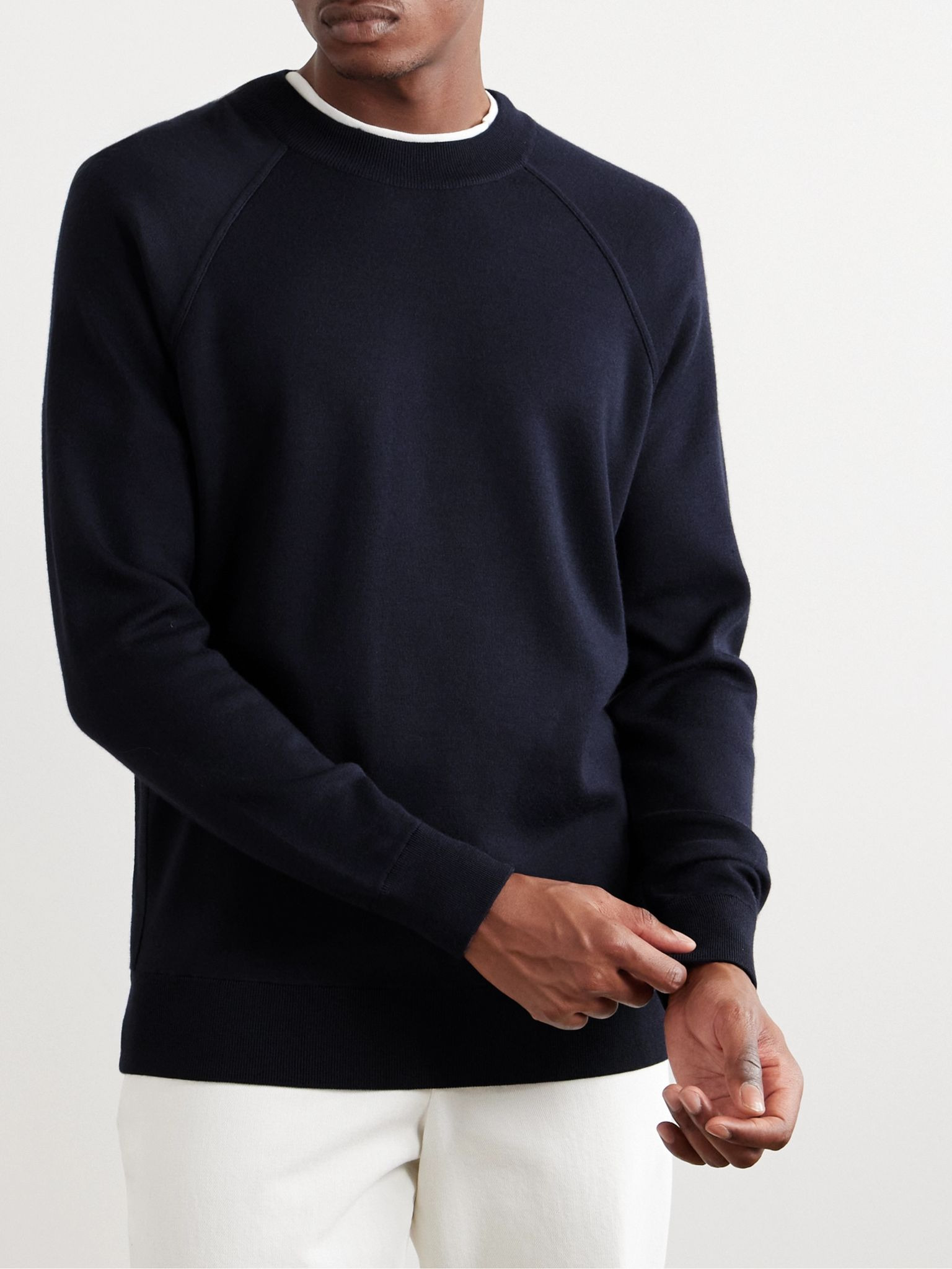 Cashmere, Virgin Wool and Silk-Blend Sweater Navy - 3
