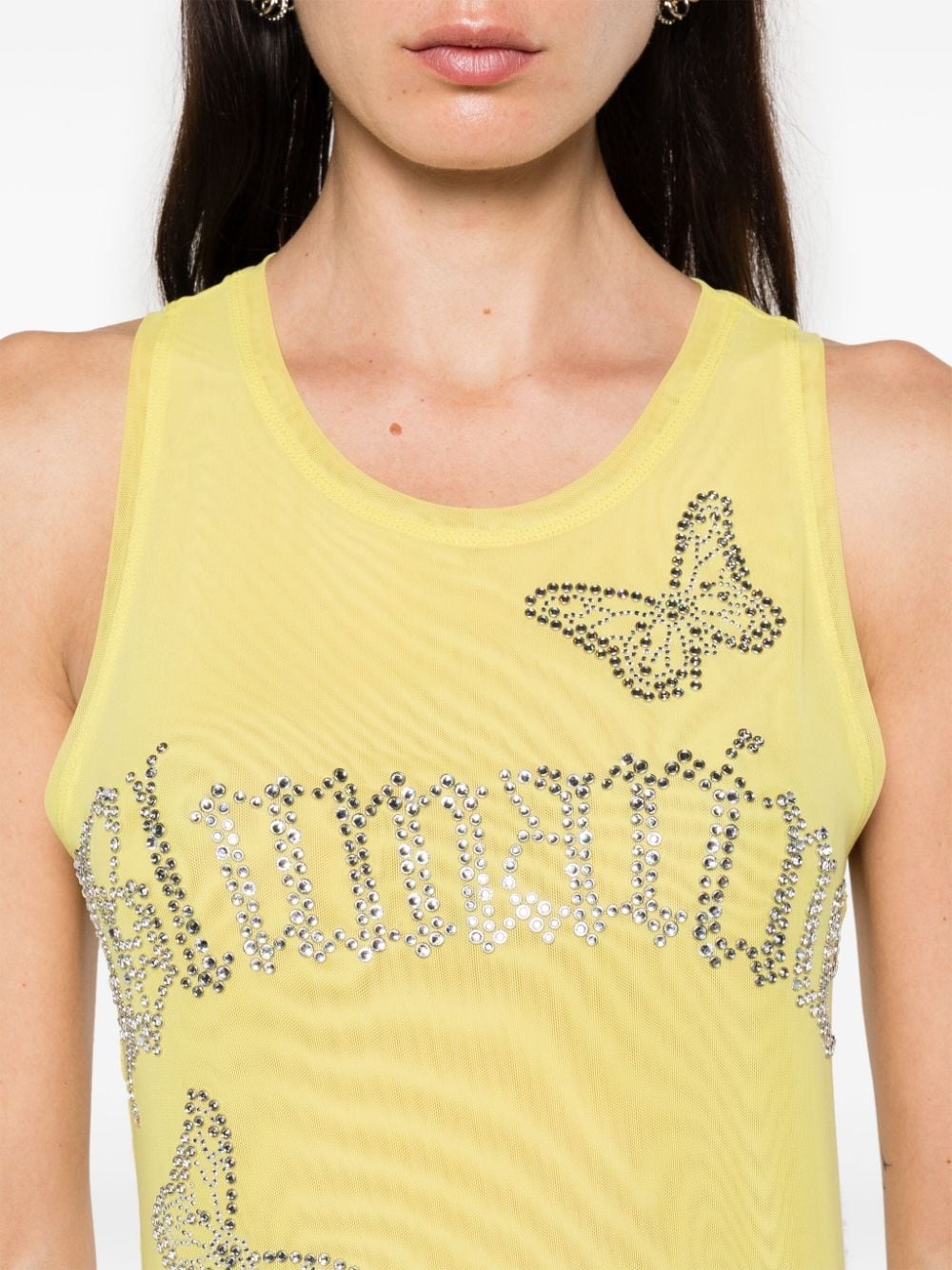 rhinestones-logo mesh tank top - 5