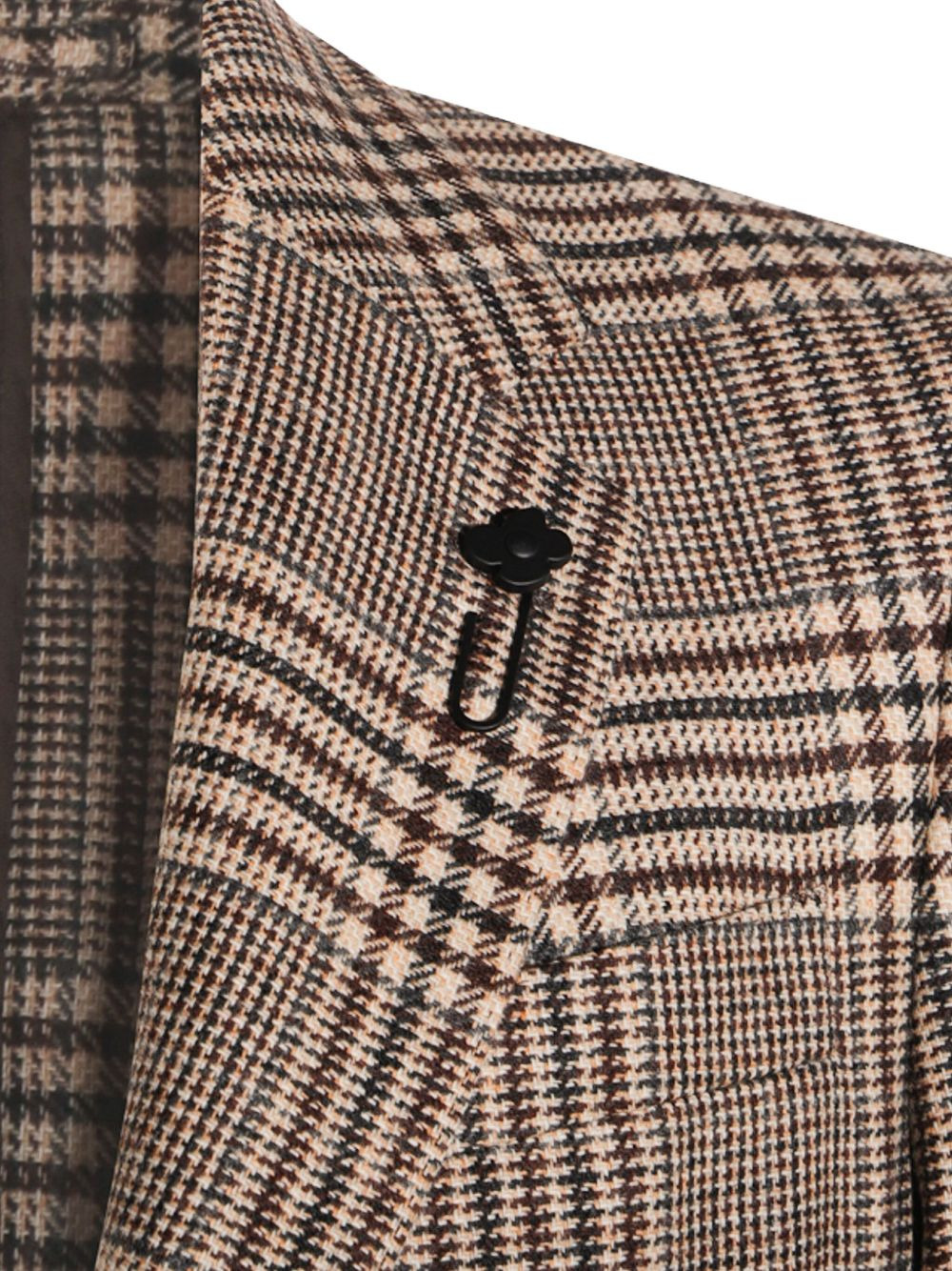 checked flower-brooch blazer - 4