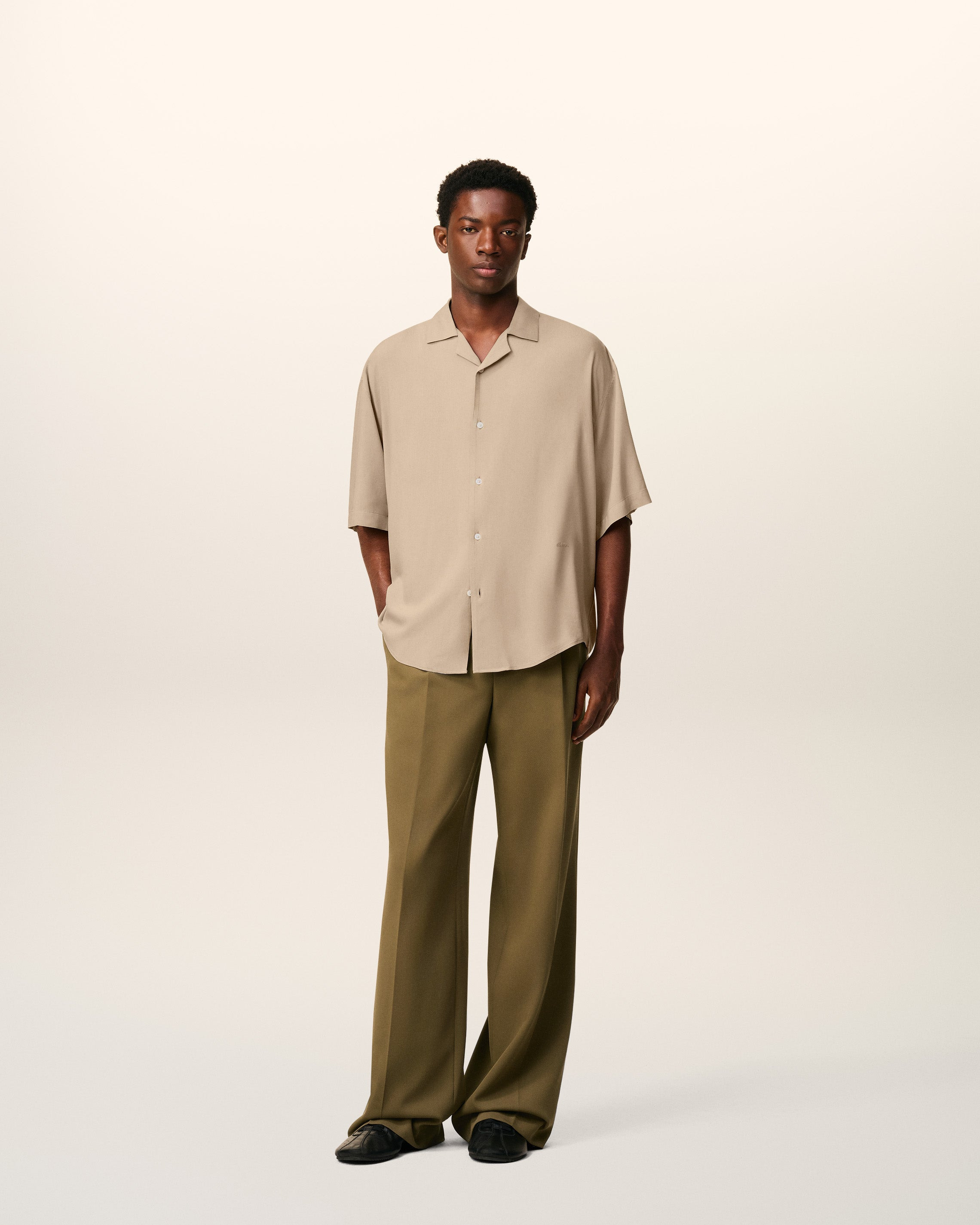 BEIGE AMI CAMP SHORT SLEEVED SHIRT - 2