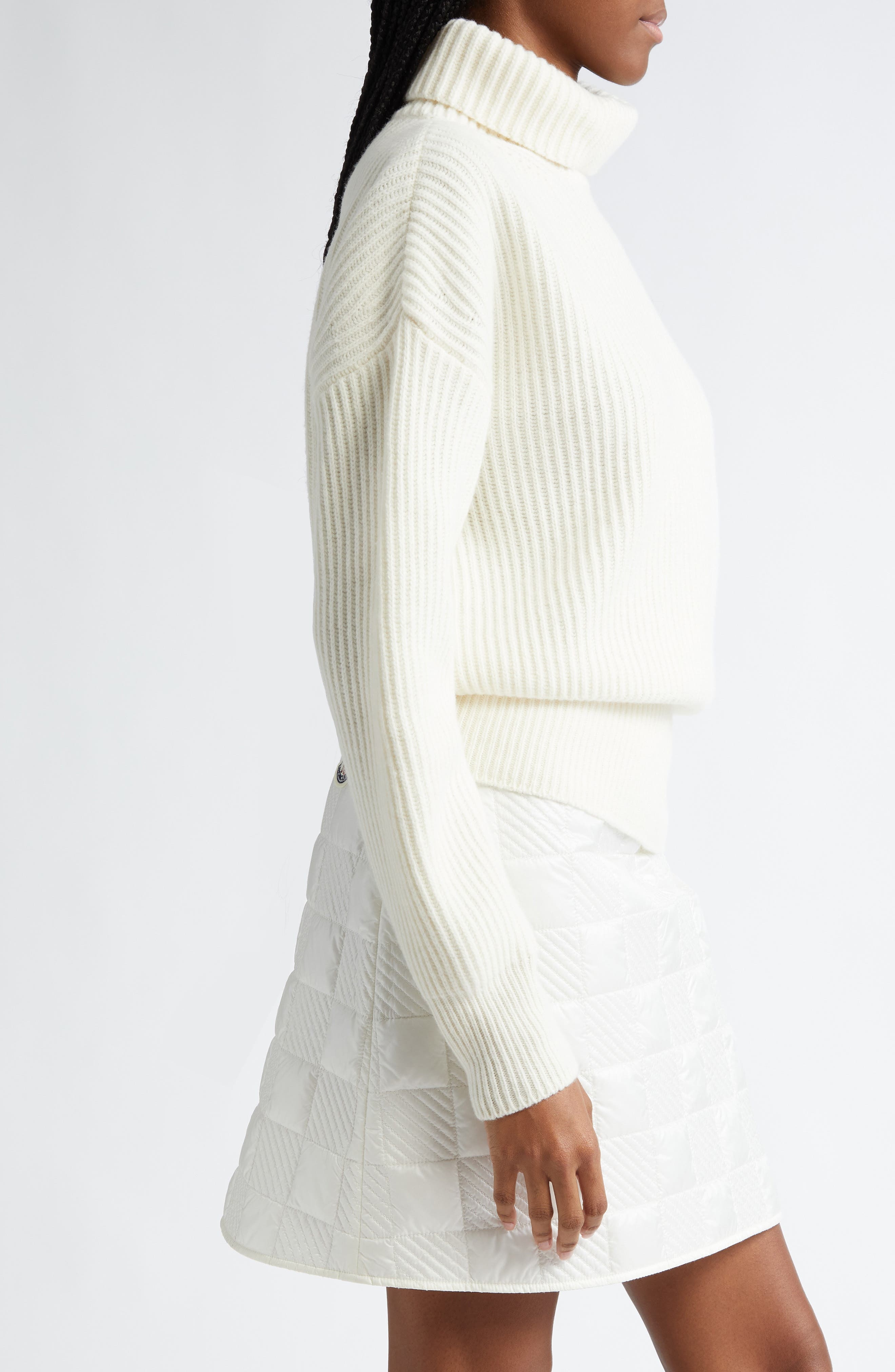 Moncler Rib Virgin Wool Turtleneck Sweater in White at Nordstrom - 4