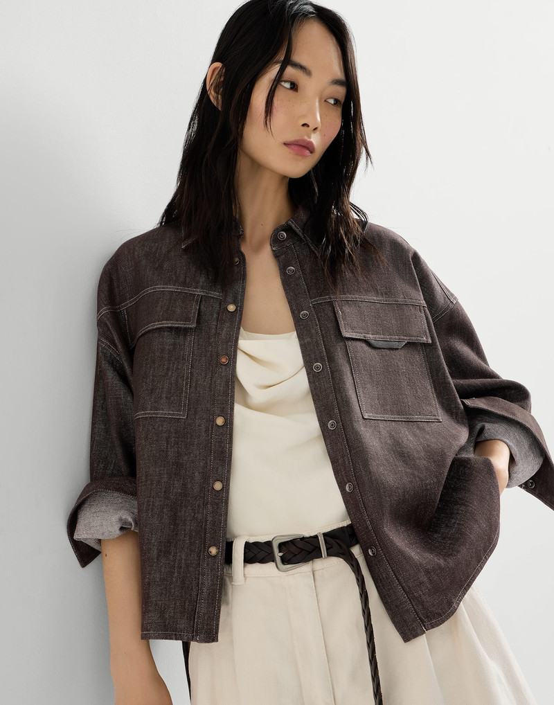 Sparkling no-fade denim shirt with shiny flap detail 5