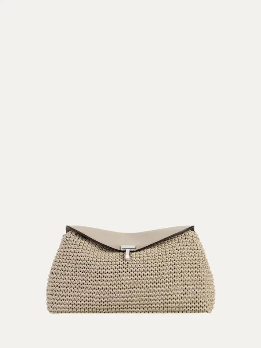 T-Lock Woven Leather Clutch Bag - 1