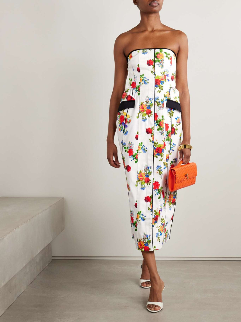 KIKA VARGAS Maryan strapless floral-print cotton-blend poplin midi dress White outlook