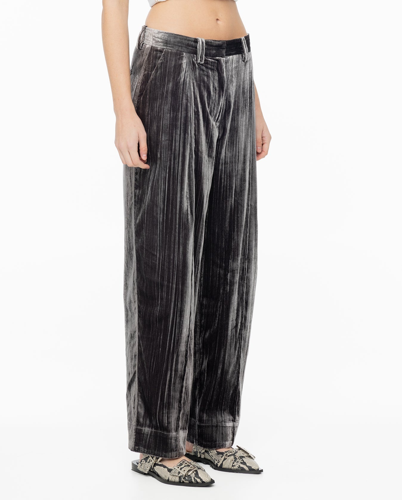 Stripe Velvet Relaxed Pleated Pants - Phantom - 3