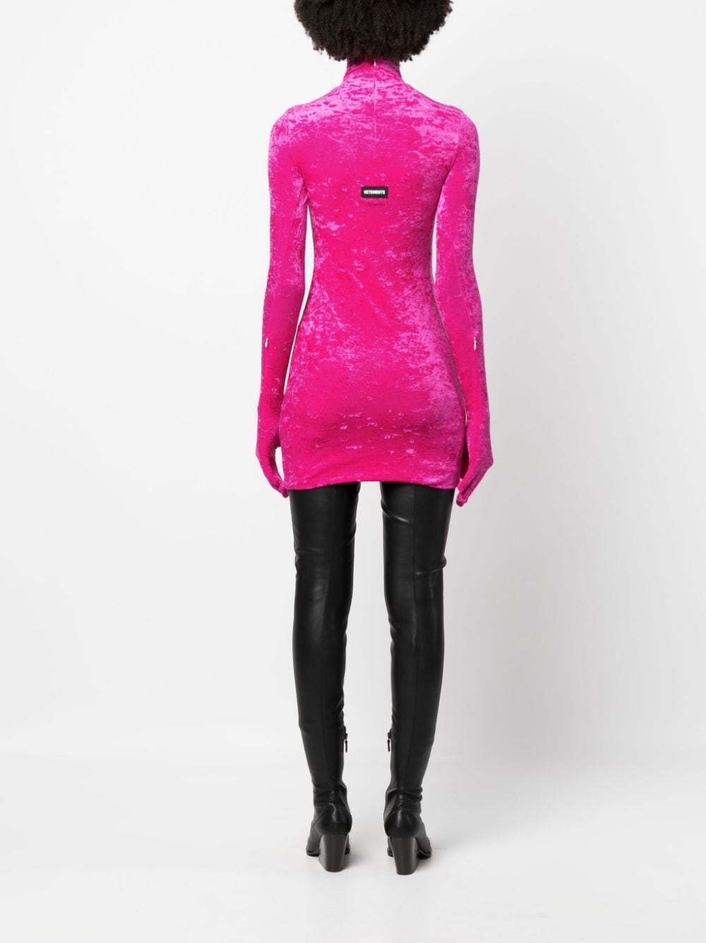 velvet glove-sleeve minidress - 7