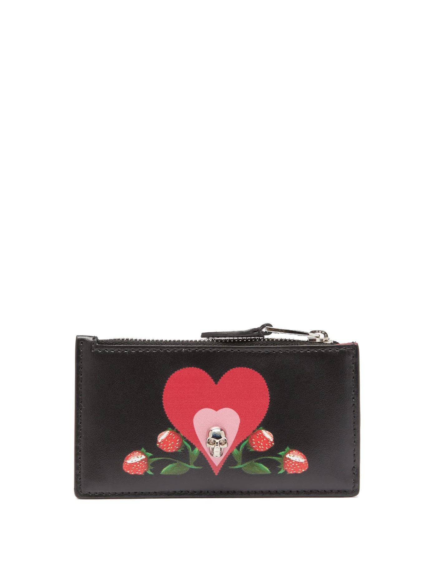 Skull and heart-print leather zipped cardholder - 1