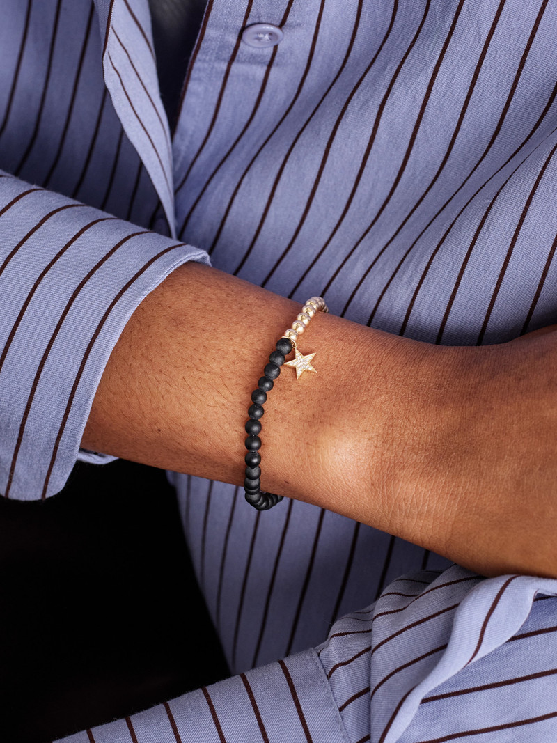 SYDNEY EVAN Star Charm 14-karat Gold, Onyx And Diamond Bracelet outlook