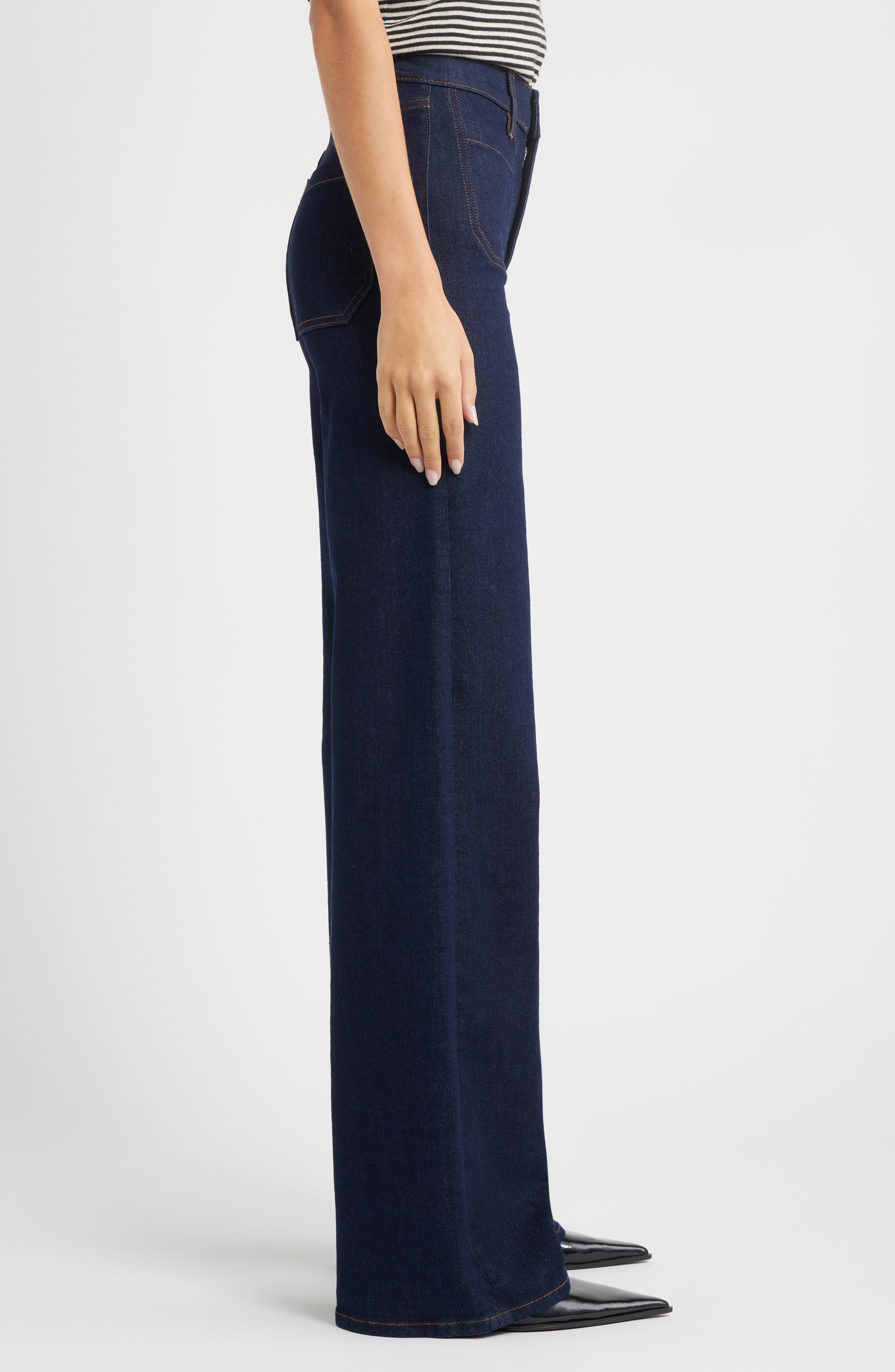 FRAME Le Slim Palazzo Patch Pocket High Waist Wide Leg Jeans in Rinse at Nordstrom - 3