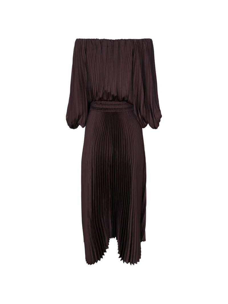 A.L.C. Sienna pleated off-the-shoulder midi dress outlook