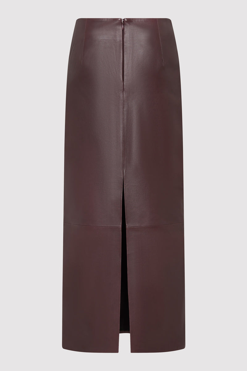 Leather Column Skirt - Bordeaux - 8