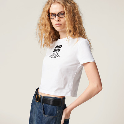 Miu Miu Embroidered cotton T-shirt outlook