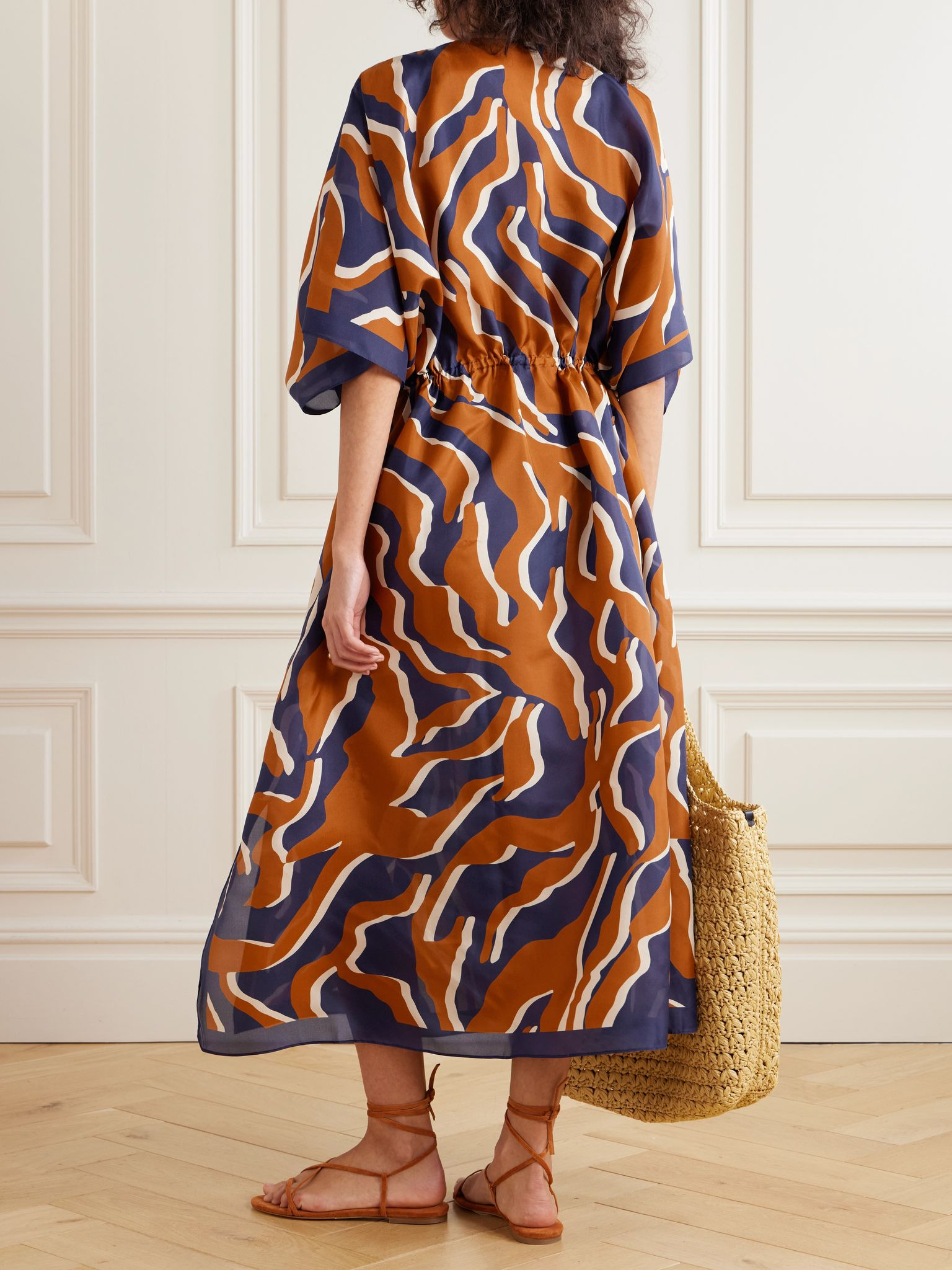 Continent Archipel printed silk-chiffon kaftan Brown - 3