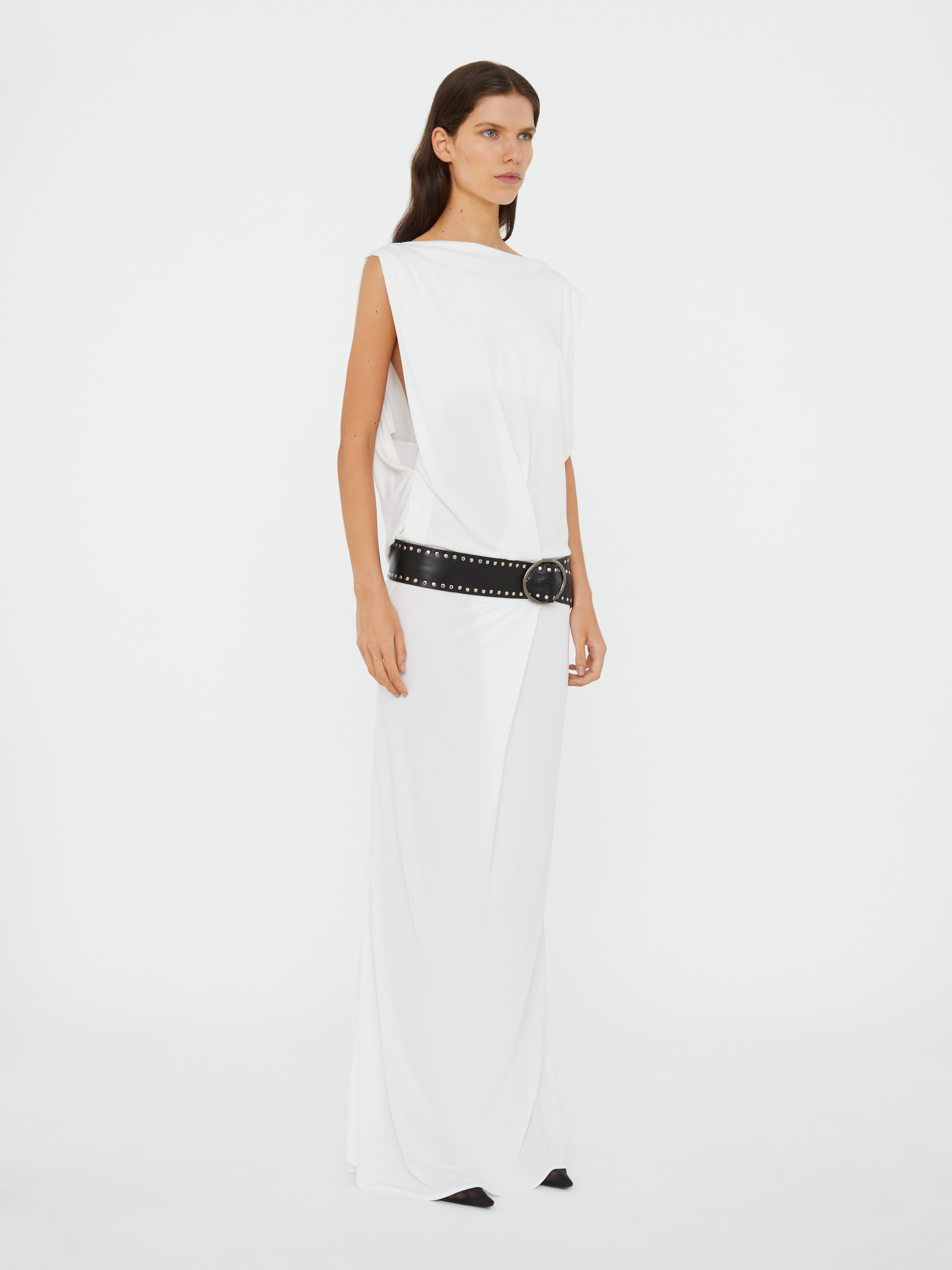 Leather Belted Drop Jersey Dress - 2
