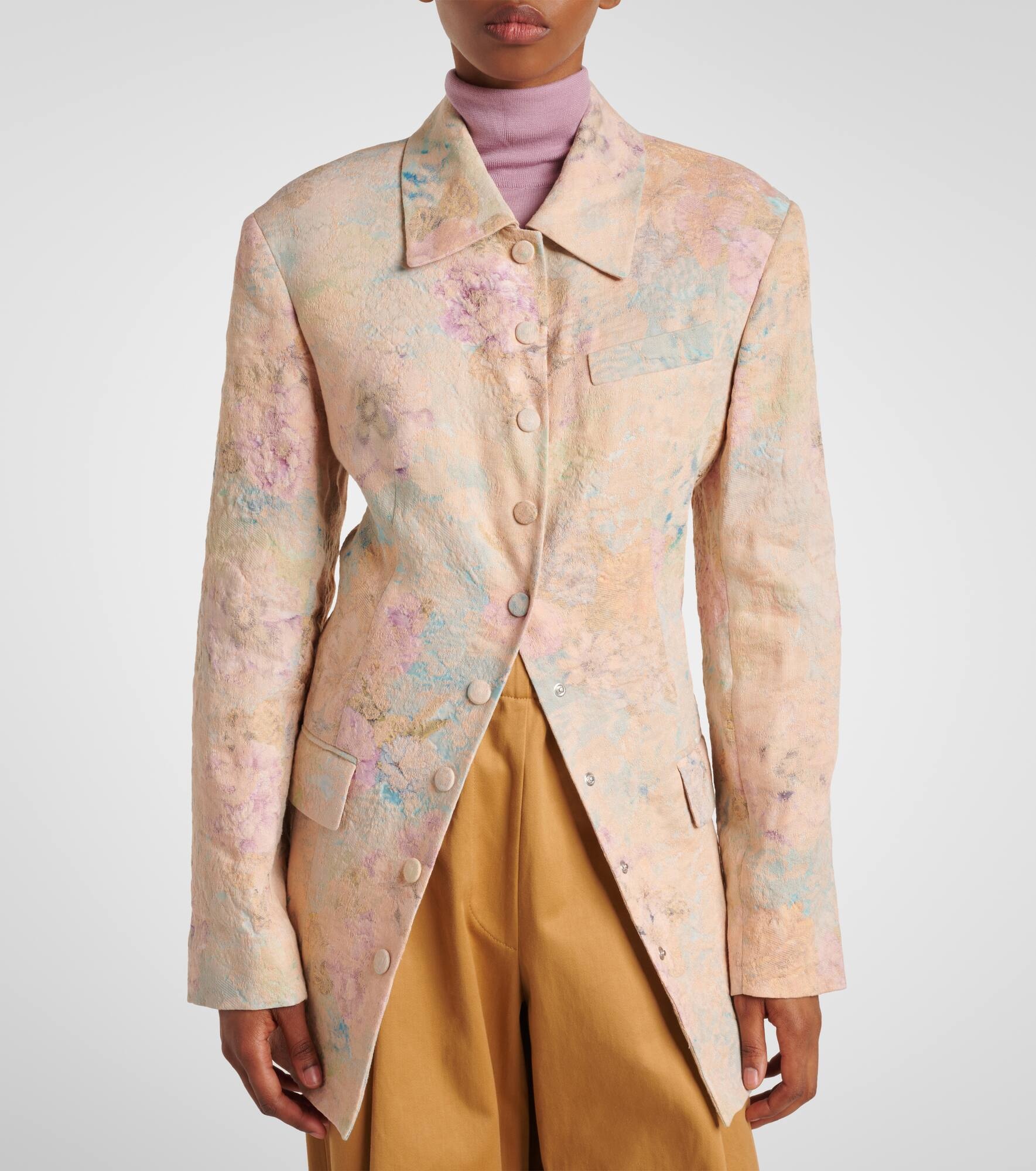 Floral linen-blend jacquard blazer - 4
