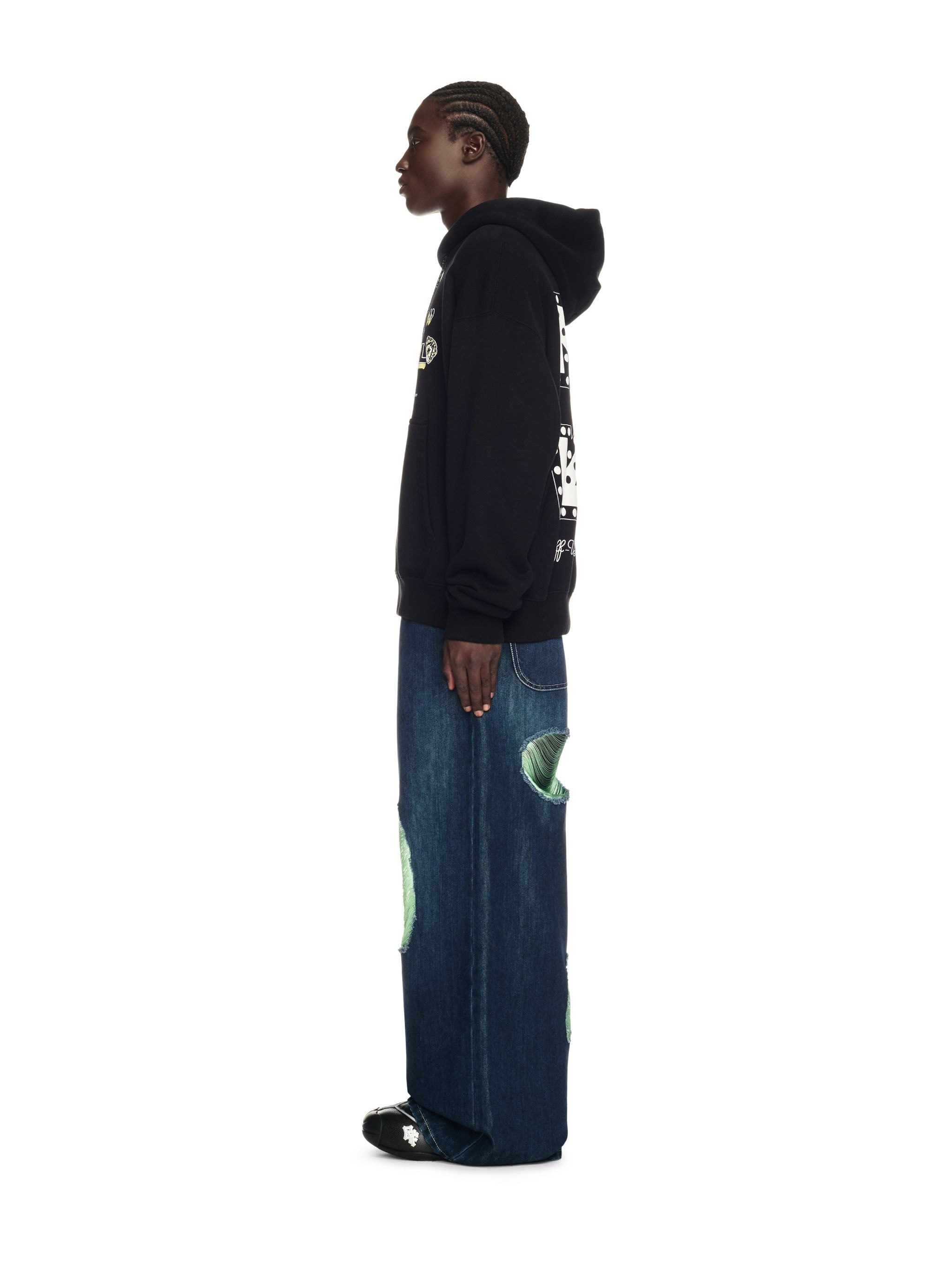 Blue/green Shiny Shredded Wide Jeans - 3