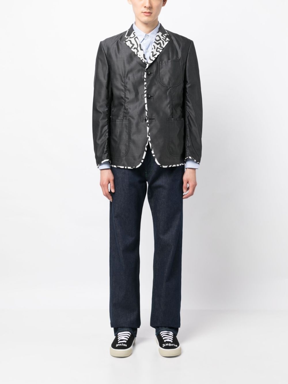 contrasting-trim buttoned blazer - 2