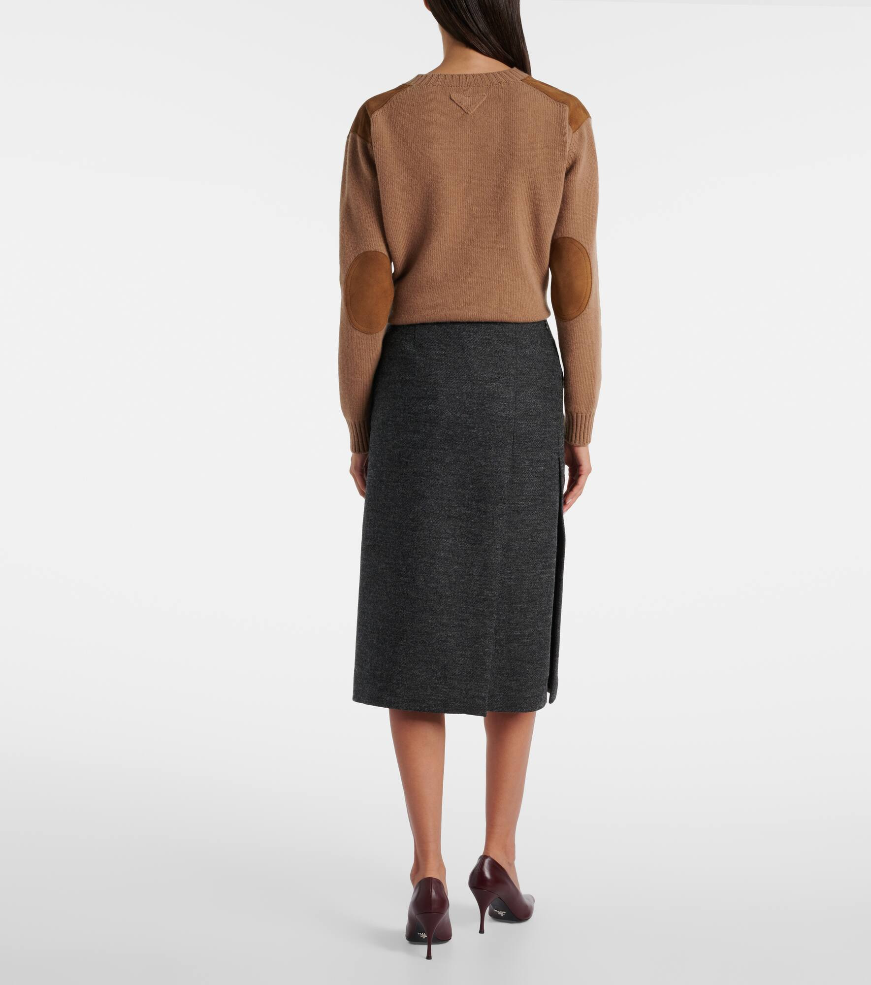 Slit-detail virgin wool midi skirt - 3