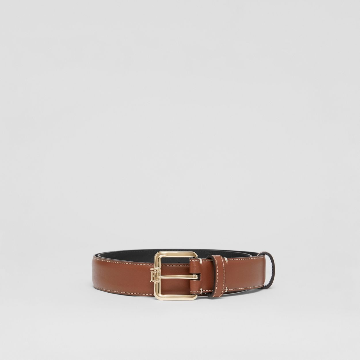 Monogram Motif Topstitched Leather Belt - 4