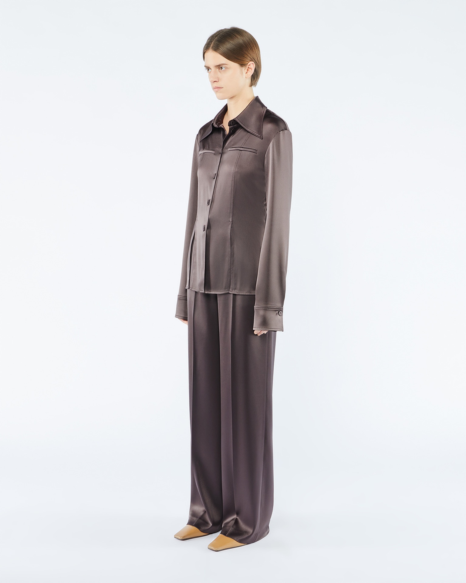 ELU - Slip satin shirt - Coffee bean - 3