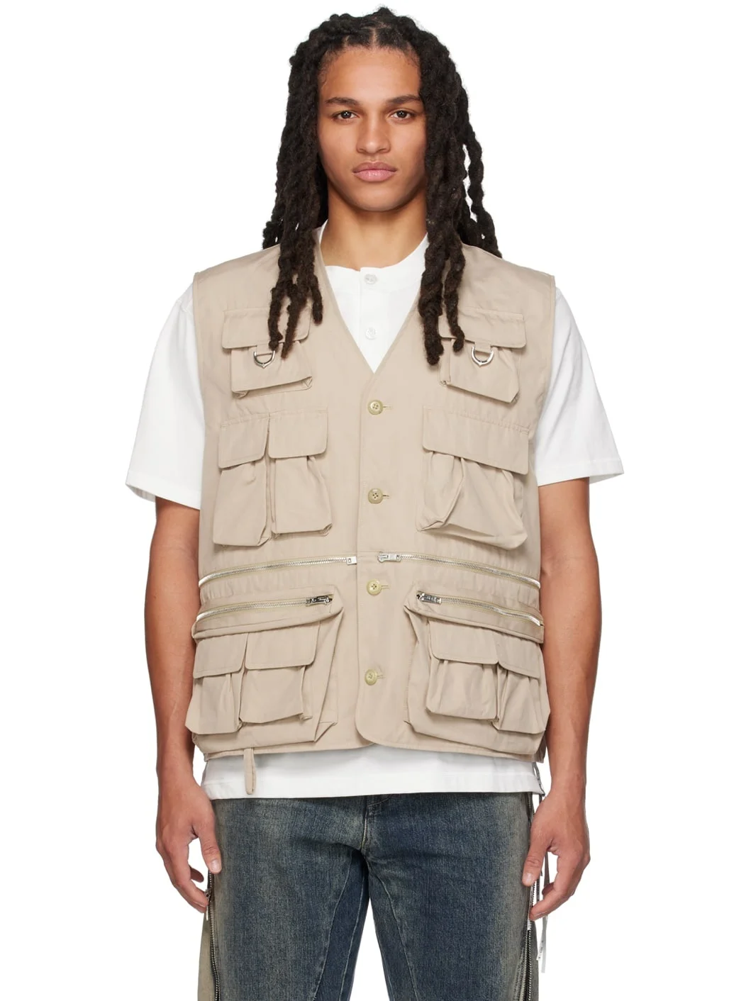 Beige Multi-Pocket Vest - 1