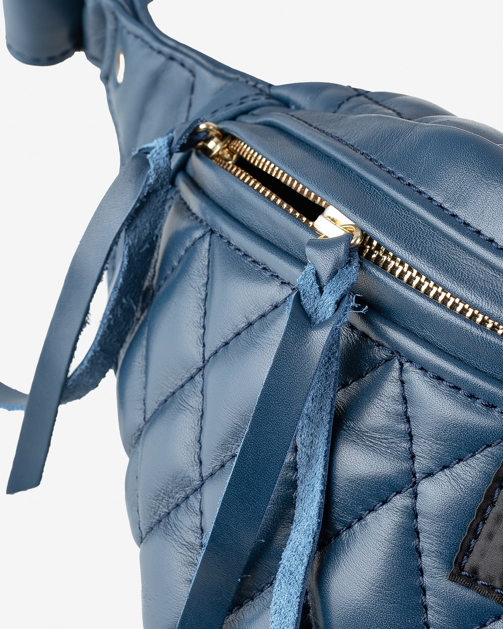 IHE-45-NAV Diamond Stitched Leather Waist Bag - Navy - 6