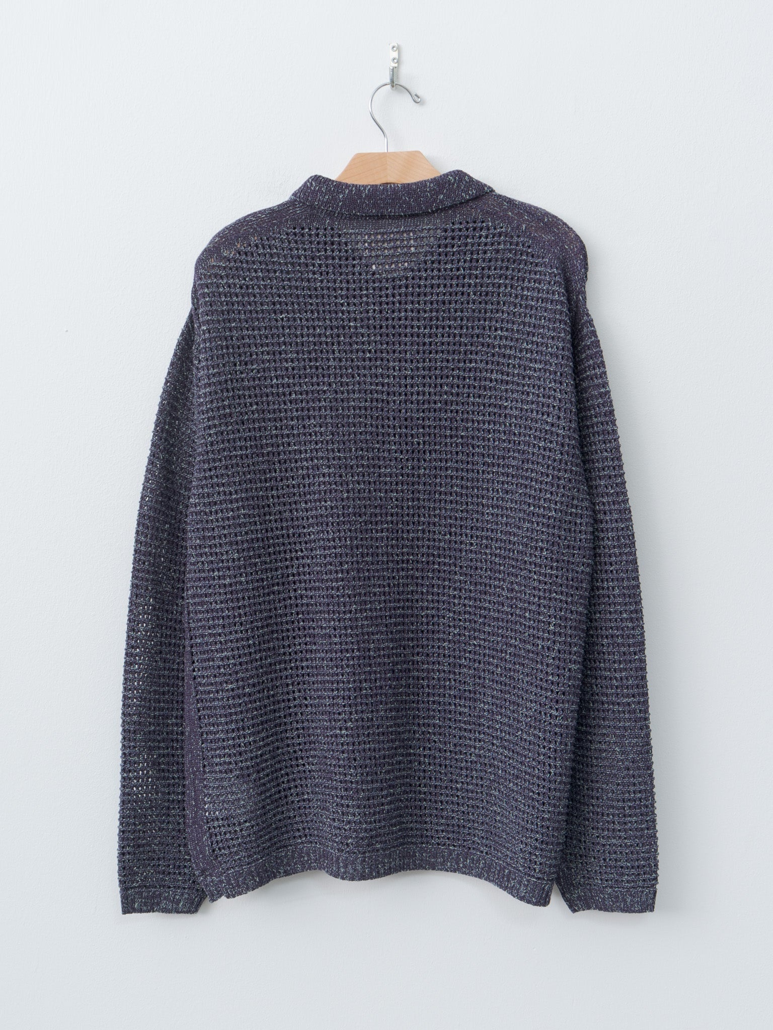 Mesh Knitted Shirt Cardigan - Purple - 7