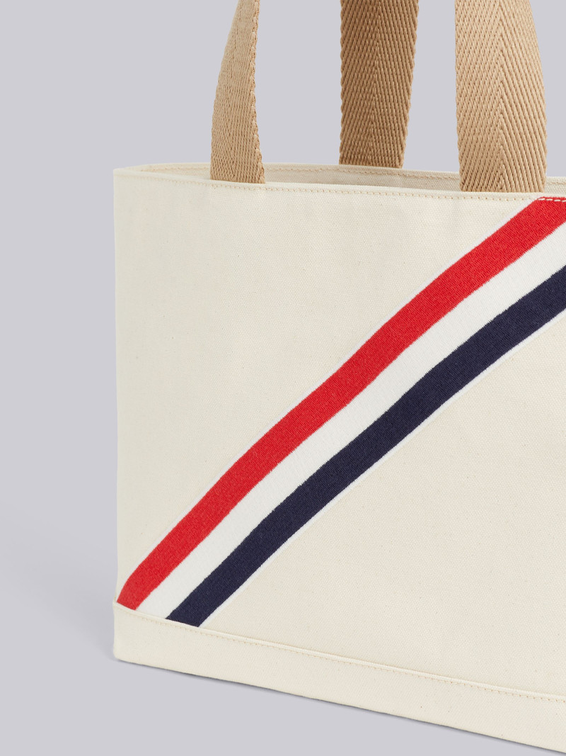 Thom Browne Beige Cotton Canvas Diagonal Stripe Small Tool Tote outlook