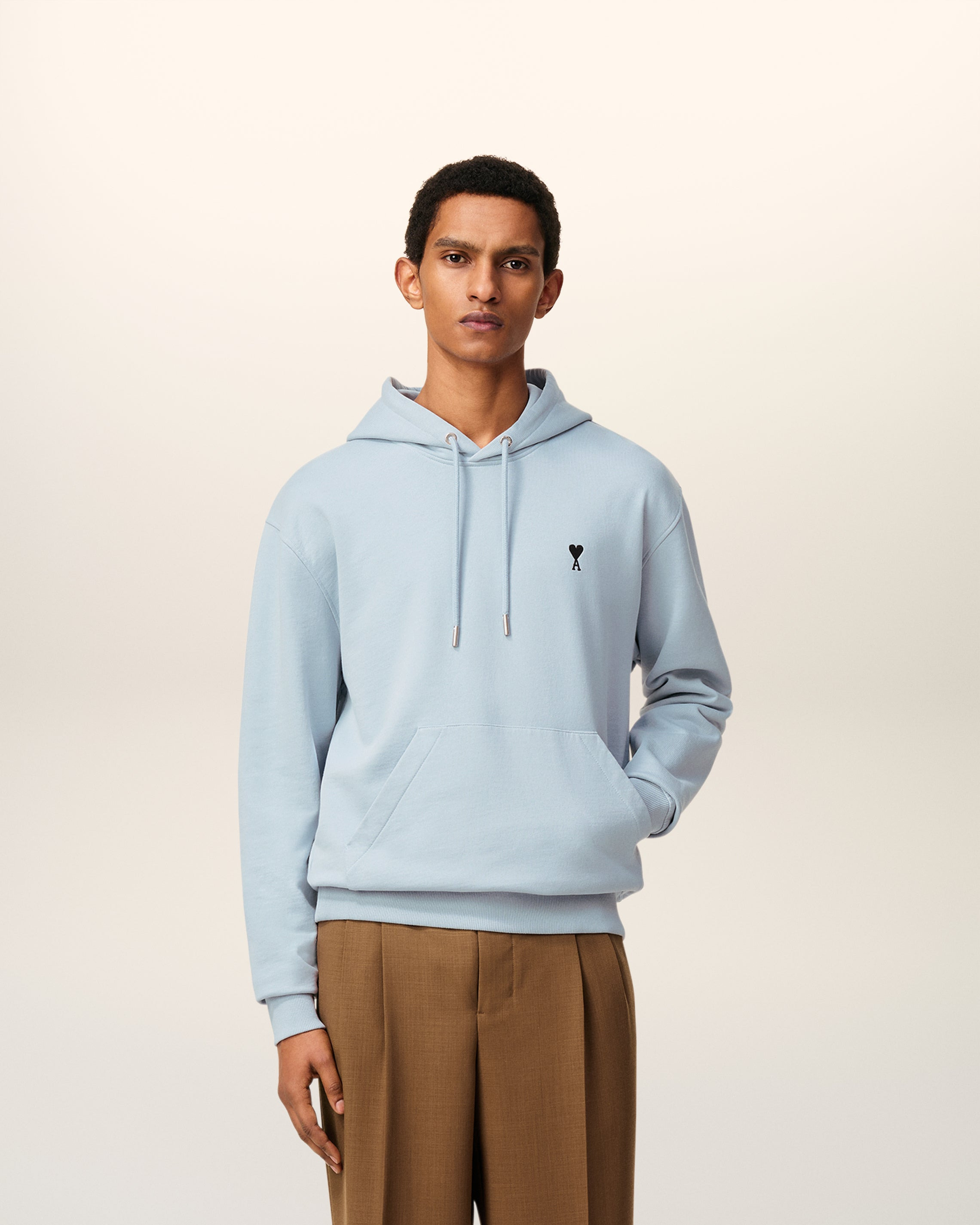 BLUE COTTON CONTRASTED AMI DE COEUR HOODIE - 2
