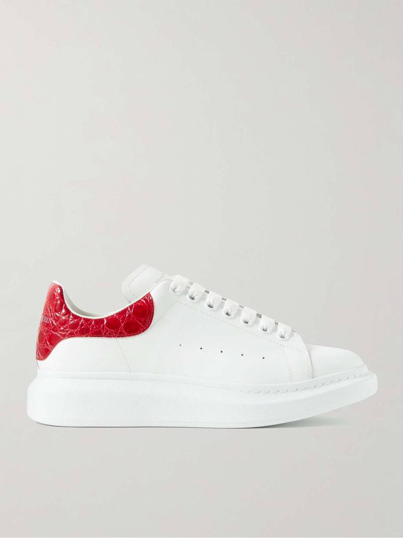 Exaggerated-Sole Croc-Effect Trimmed Leather Sneakers - 1