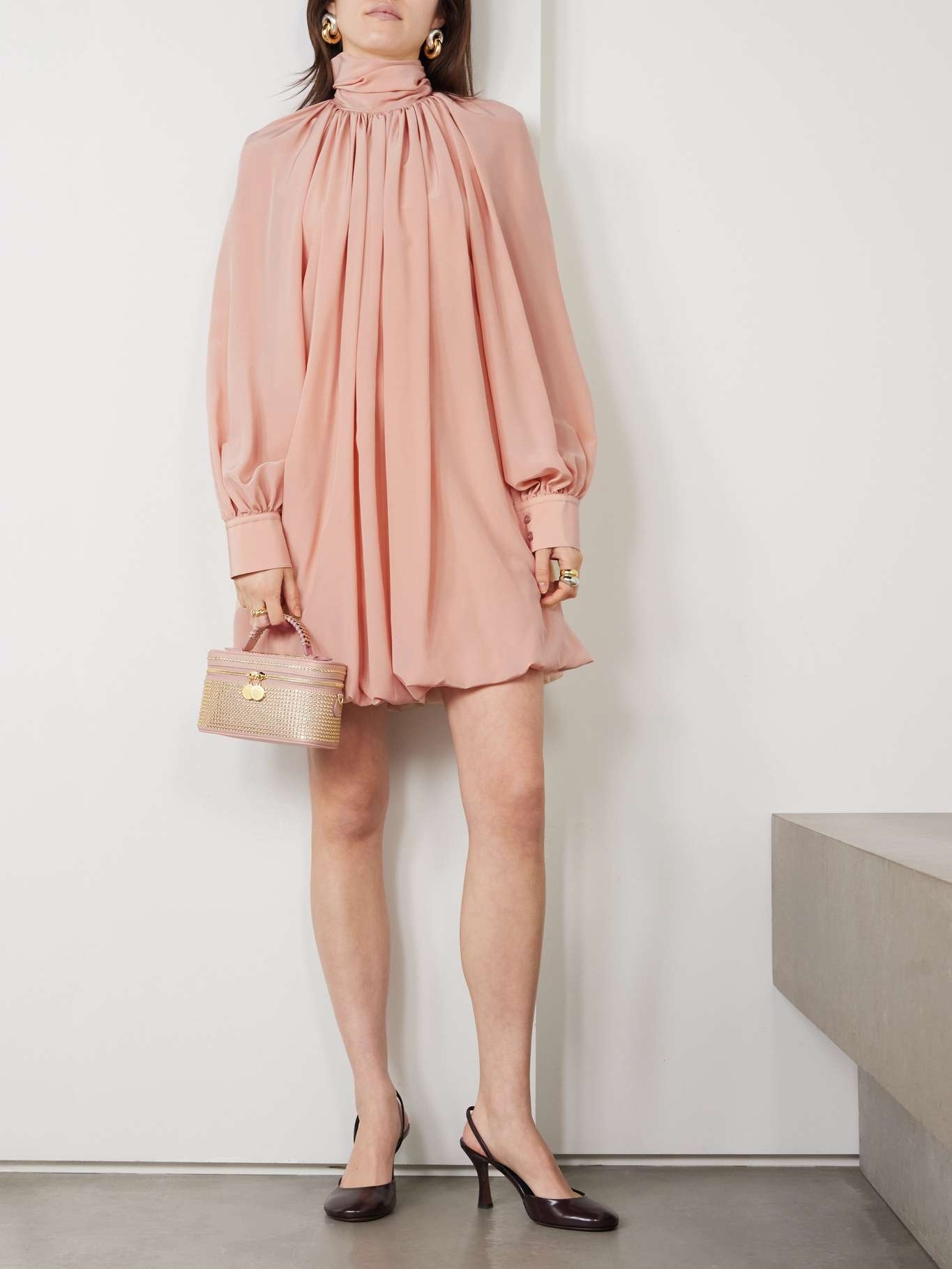 Open-back gathered silk crepe de chine mini dress Pink - 2