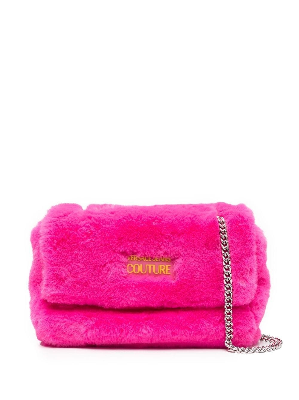 logo plaque faux fur crossbody bag - 1