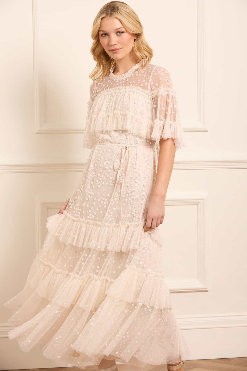 Needle & Thread Leila Dot Tiered Cape Ankle Gown outlook
