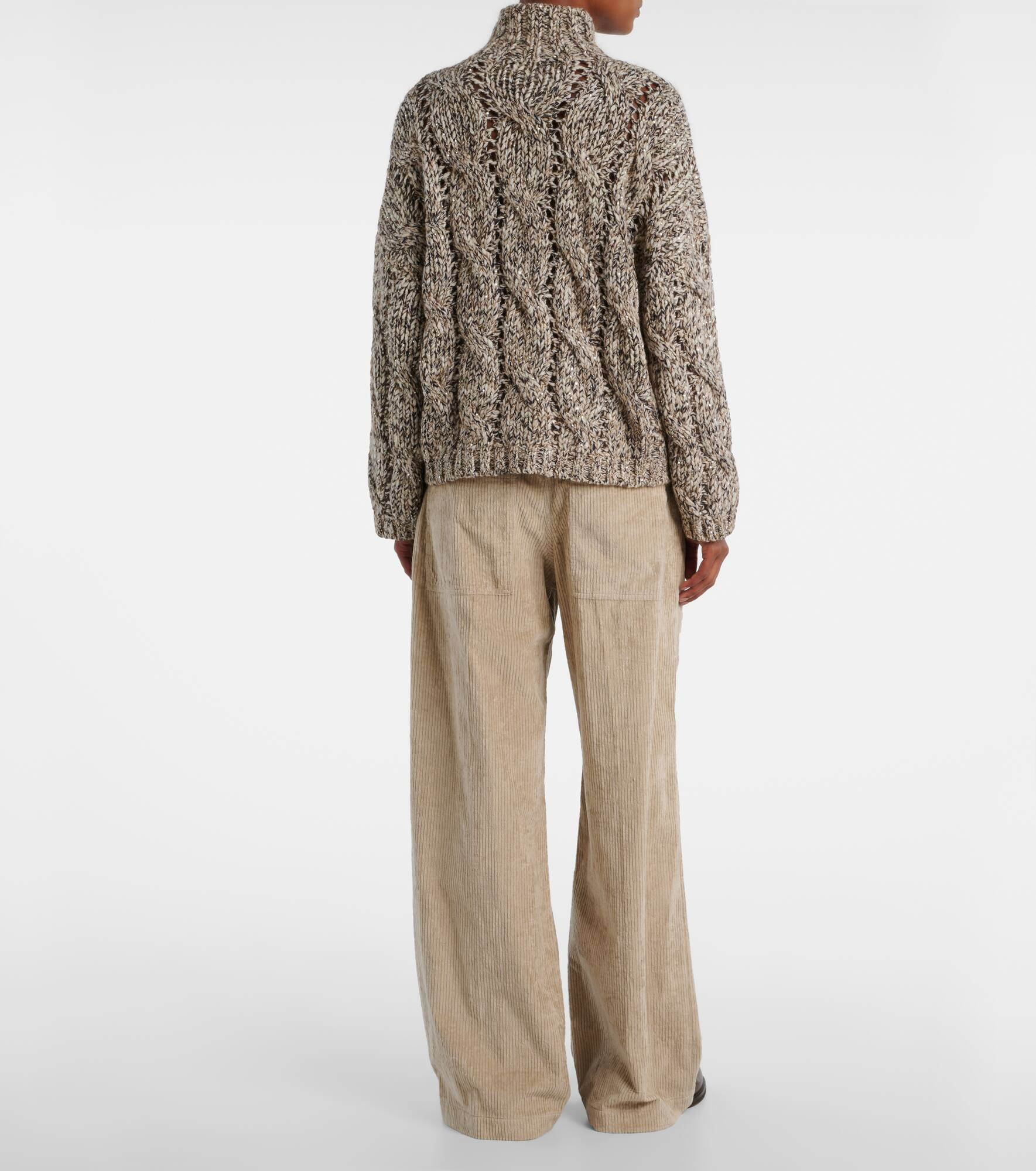 Cable-knit wool and cashmere turtleneck sweater - 3