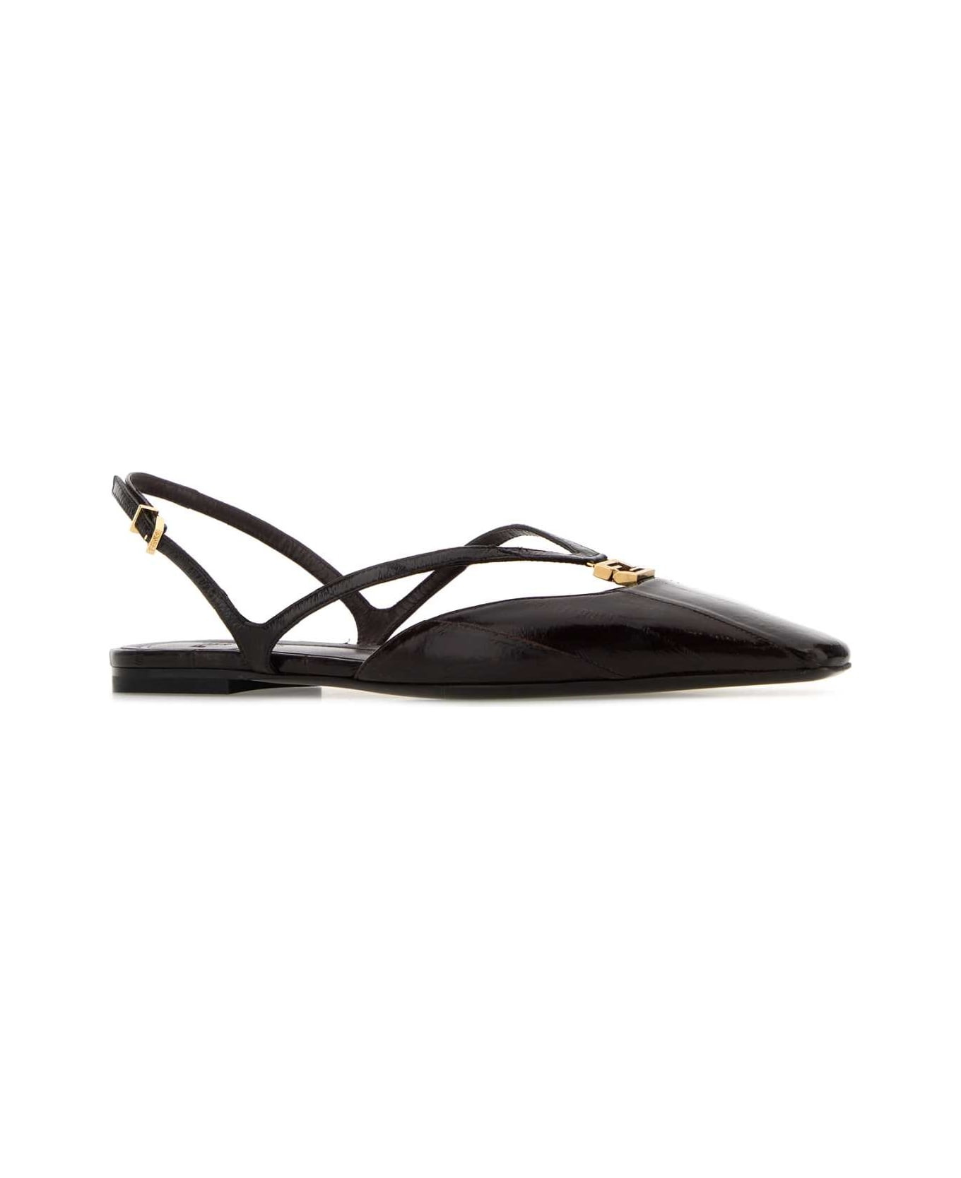 Dark Brown Leather Fendi Ffold Ballerinas - 2
