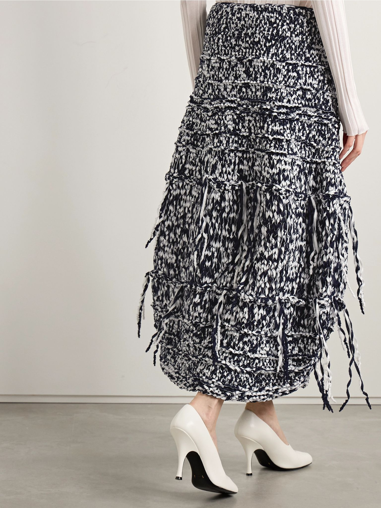 Inna fringed cotton-blend midi skirt Navy - 4