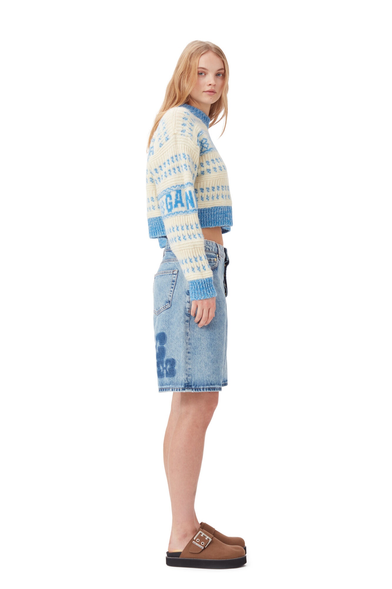 BLUE LAMBSWOOL CROPPED O-NECK PULLOVER - 5