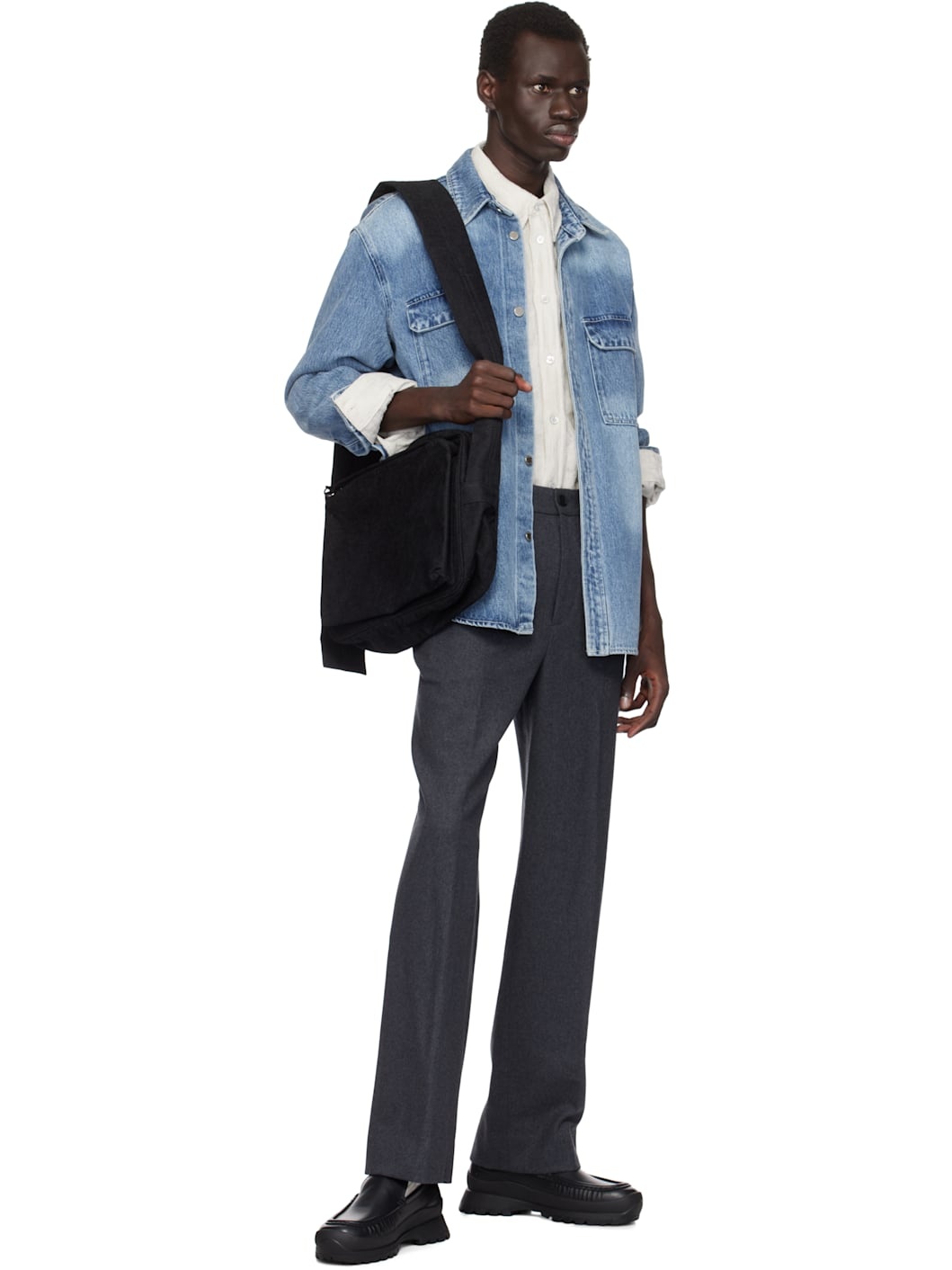 Black Washed Velvet Denim Cross Bag - 4