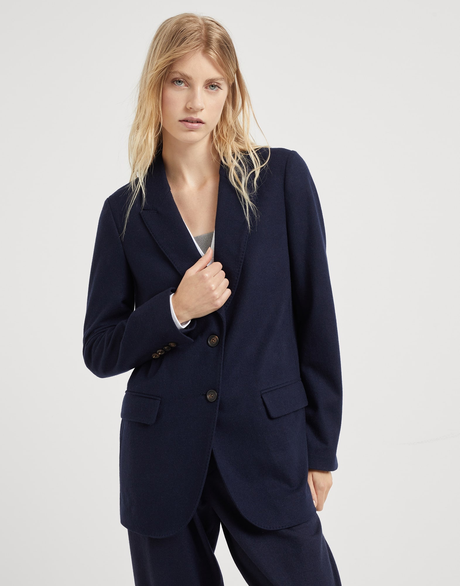 ジャケット Cashmere jersey deconstructed blazer with monili Brunello Cucinelli Cashmere jersey deconstructed blazer with