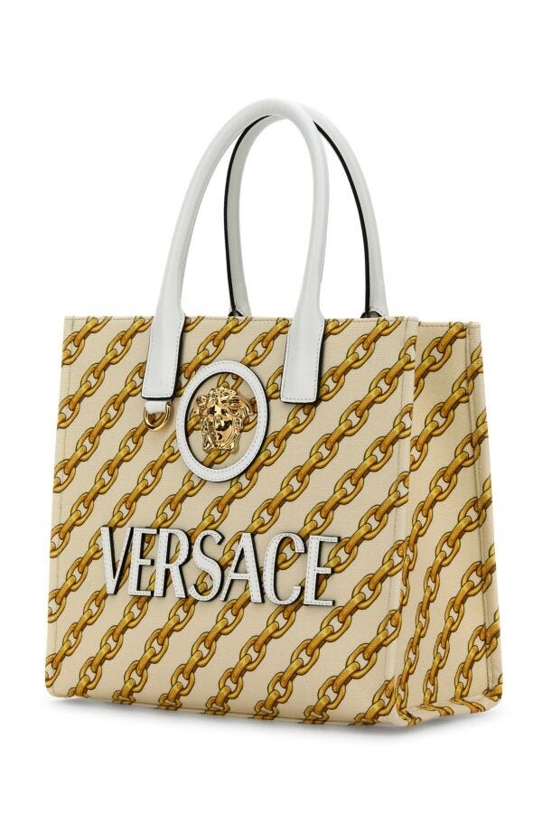 Versace Women Printed Canvas Small Chain Stripes La Medusa Shopping Bag - 2