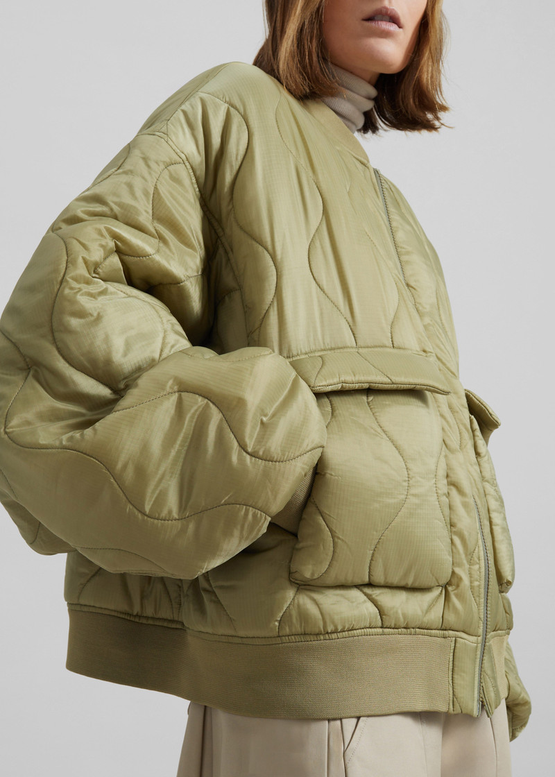 Halsey Quilted Bomber Jacket - Moss Green 3