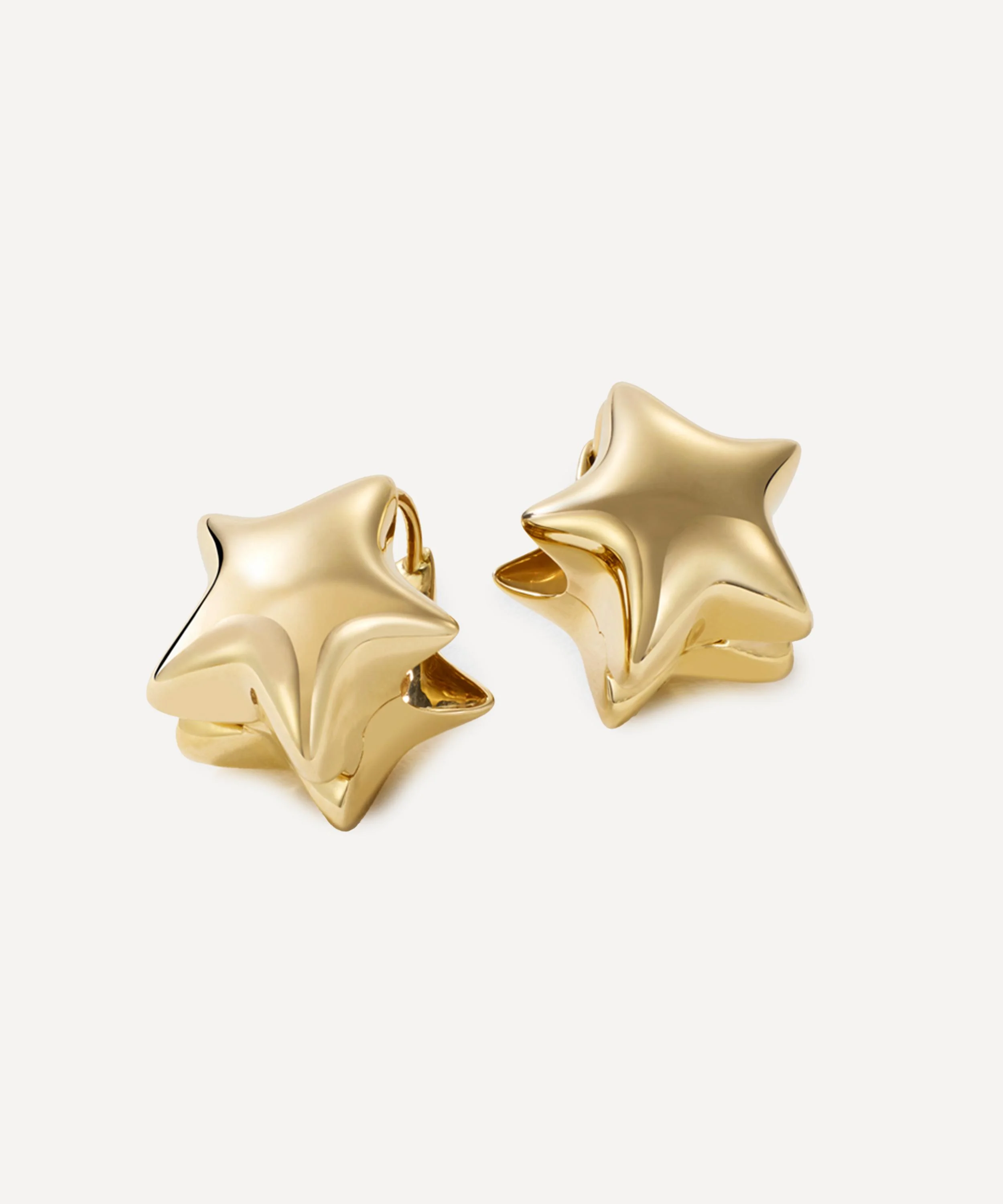 14ct Gold Puffy Star Hoop Earrings - 1